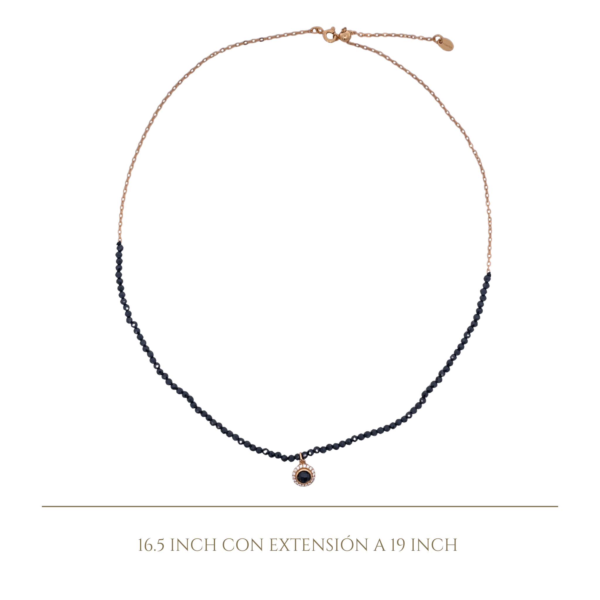 925YG HALF BEANDS WITH SOLITARY HALO NECKLACE ONIX BLACK - C'SANTOS