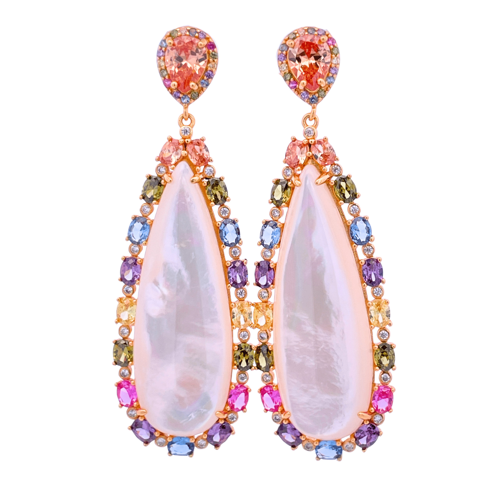 925YG HALO DROP EARRINGS CZ MULTICOLOR - C'SANTOS
