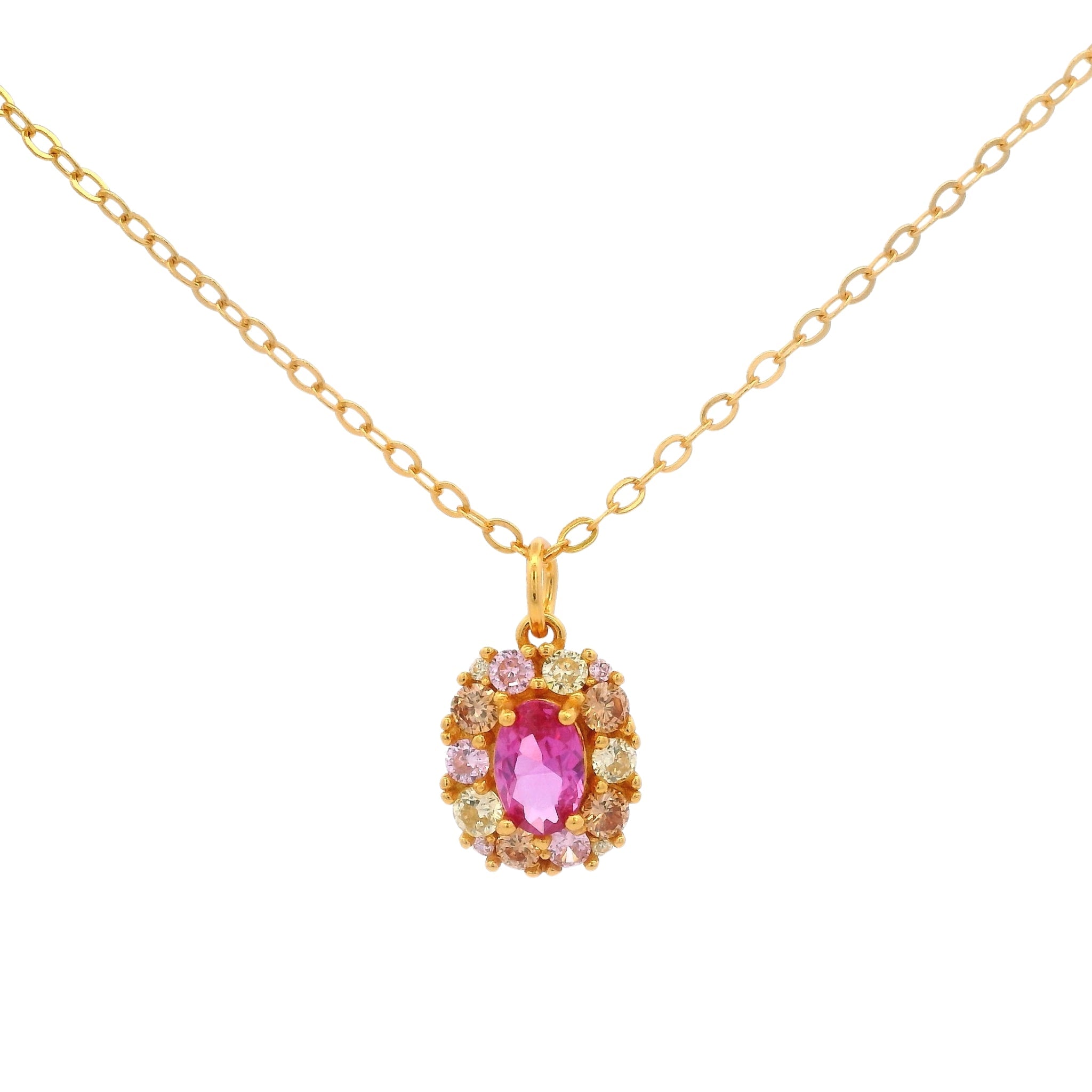 925YG HALO SQUARE NECKLACE CZ FUSHIA - C'SANTOS