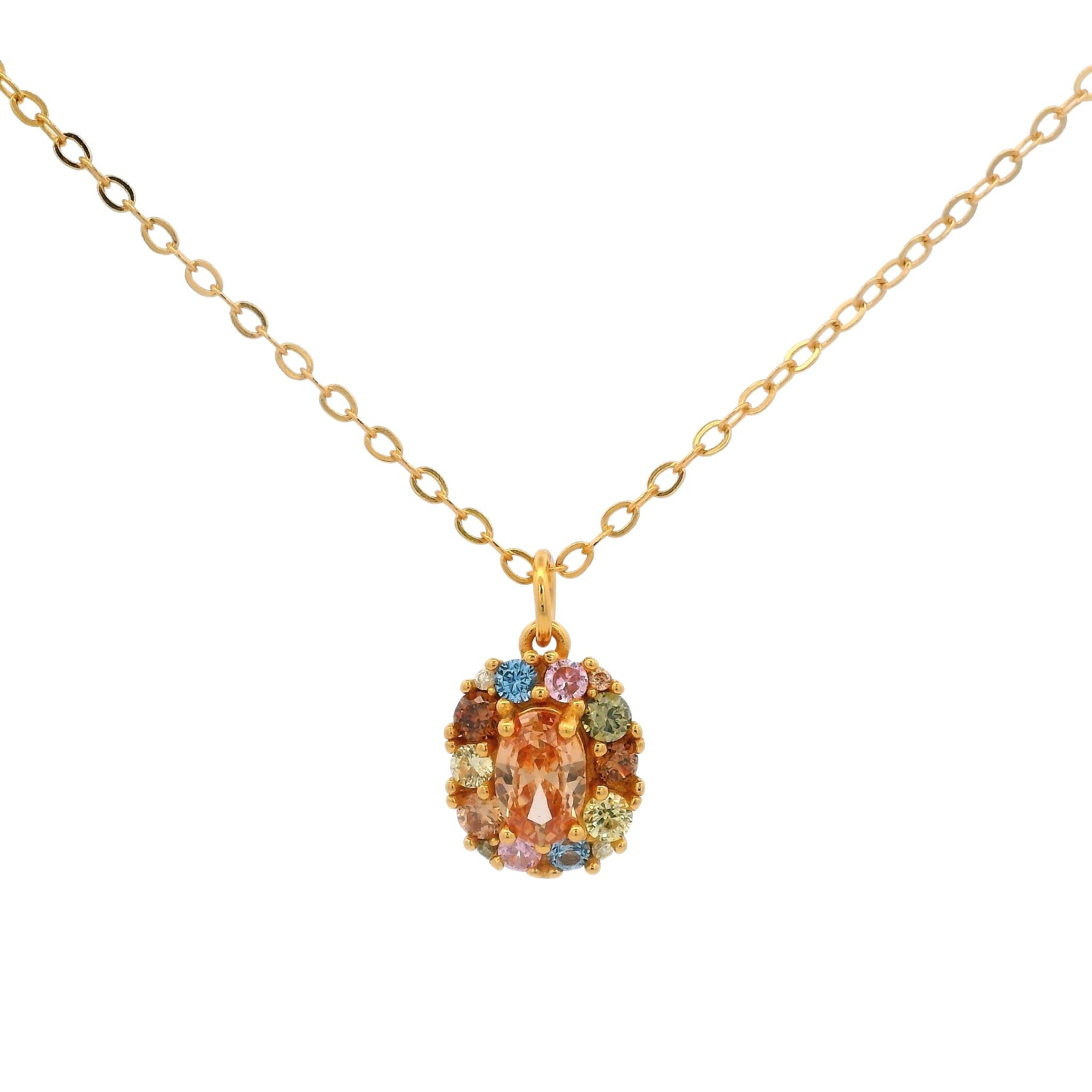 925YG HALO SQUARE NECKLACE CZ MULTICOLOR - C'SANTOS