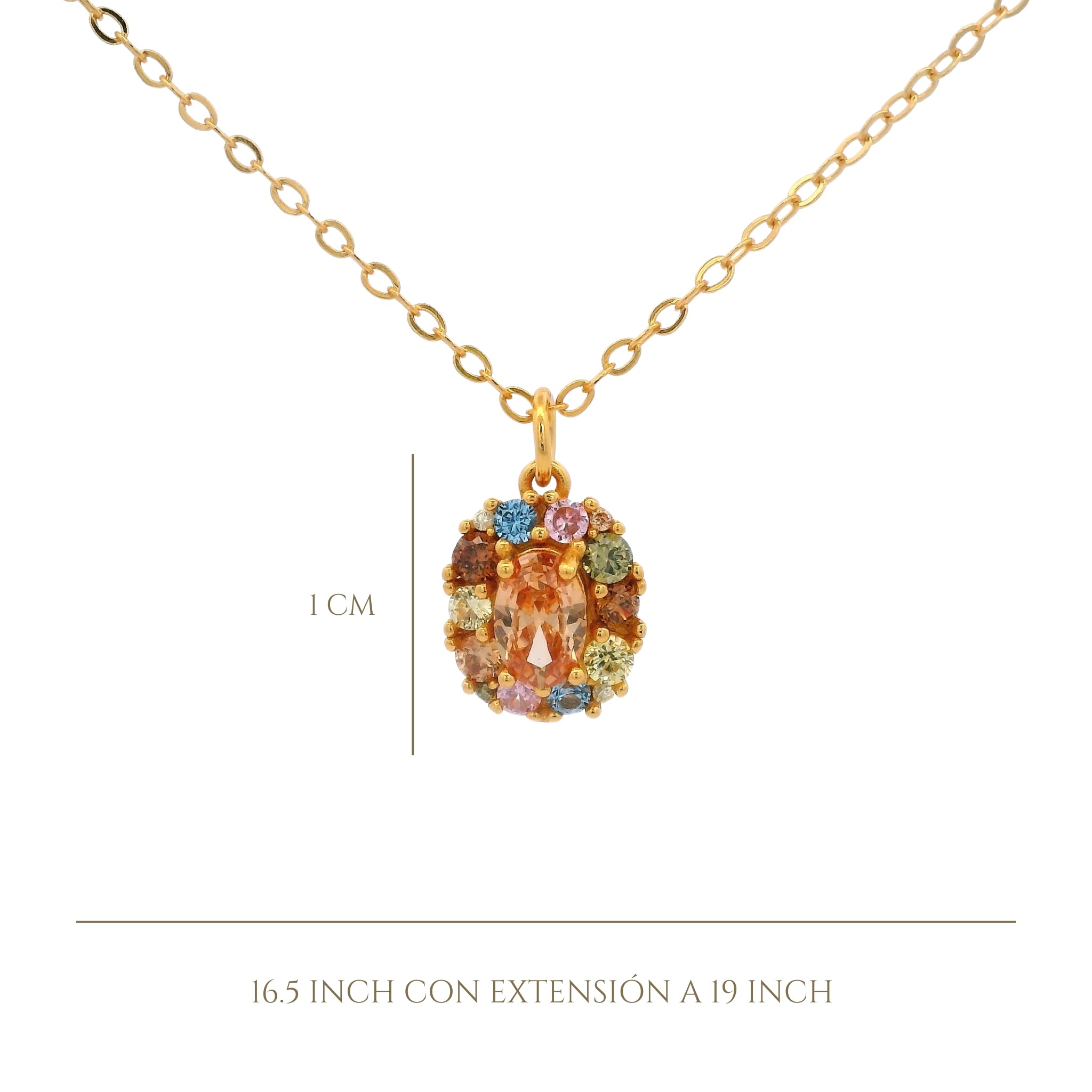 925YG HALO SQUARE NECKLACE CZ MULTICOLOR - C'SANTOS
