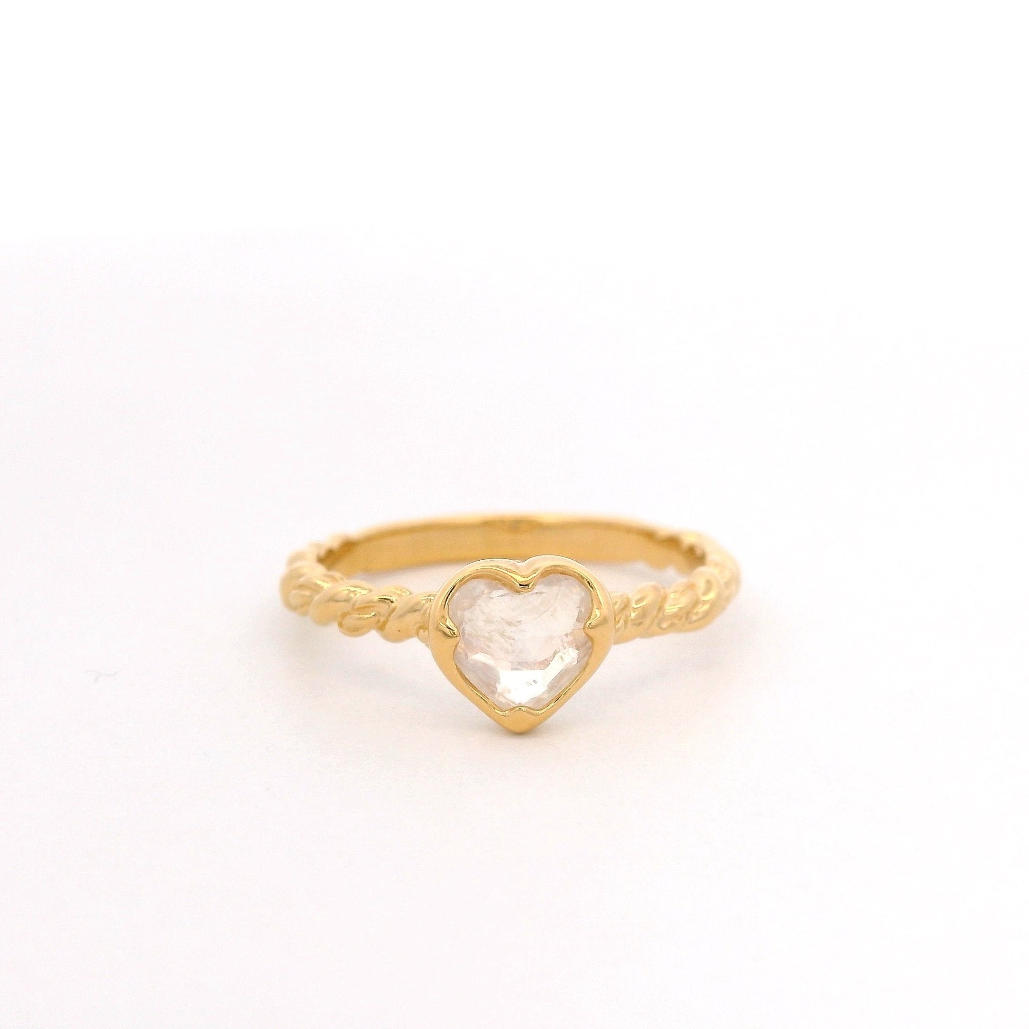 925YG HEART BEZEL MOOSTONE GILT RING T6.5 - C'SANTOS