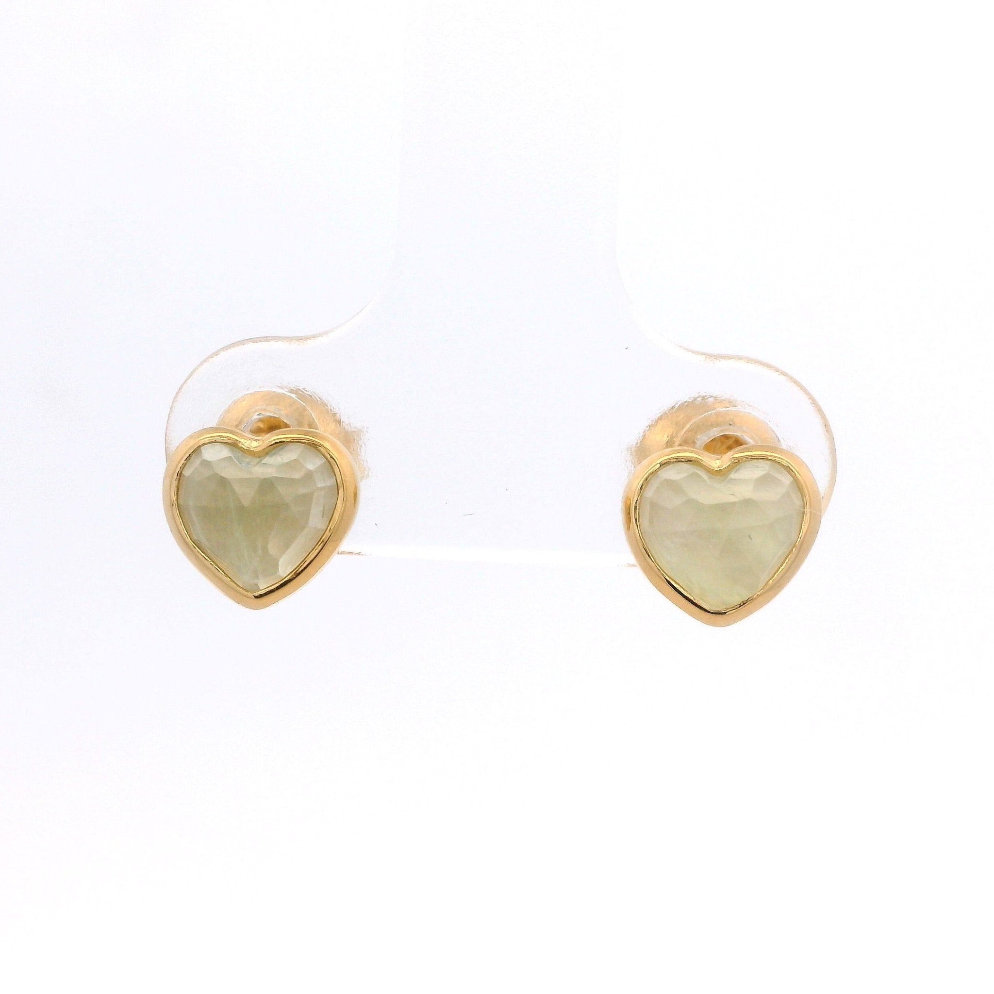 925YG HEART CABUCHON PREHNITE EARRINGS - C'SANTOS