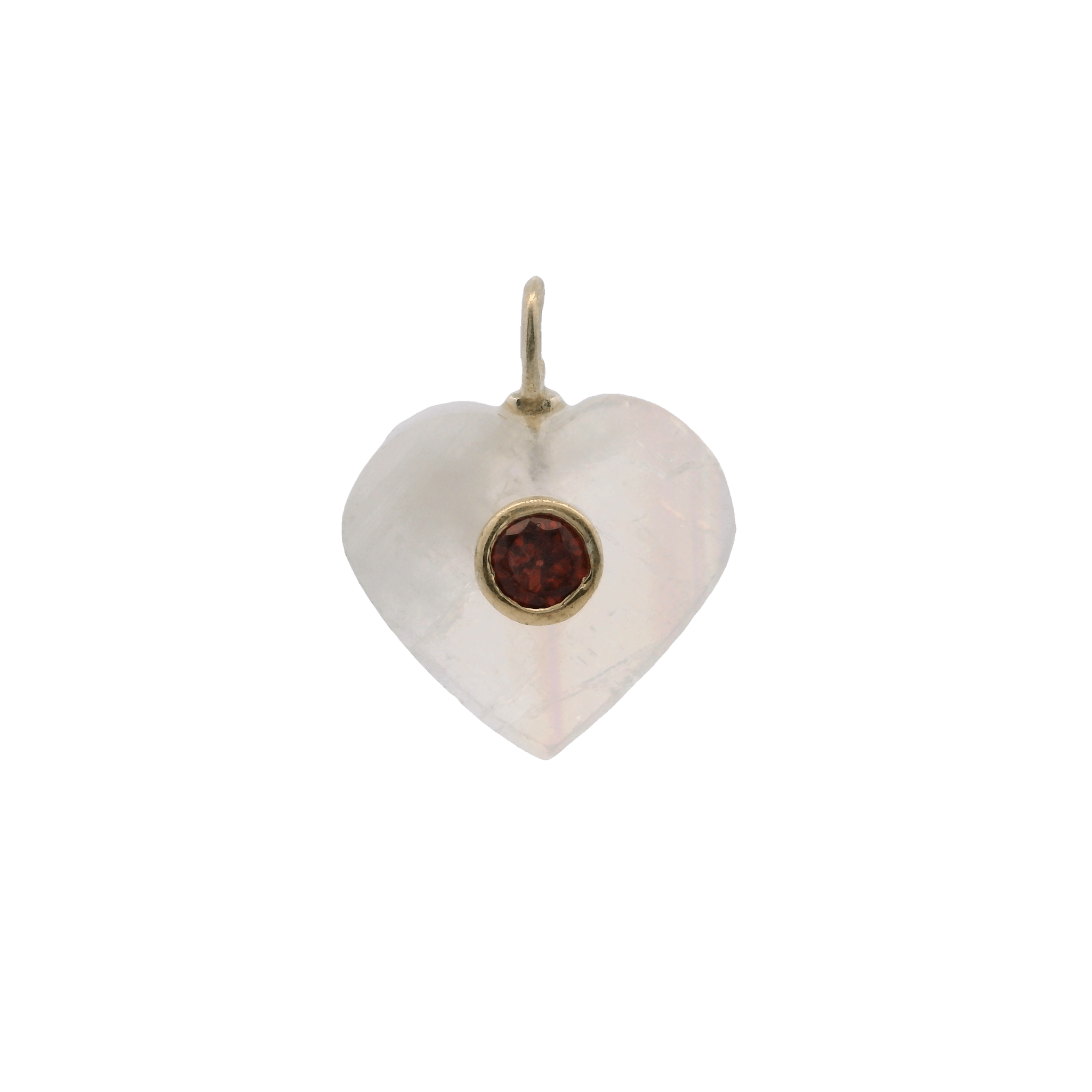 925YG HEART MOOSTONE CENTER GARNET CHARM - C'SANTOS