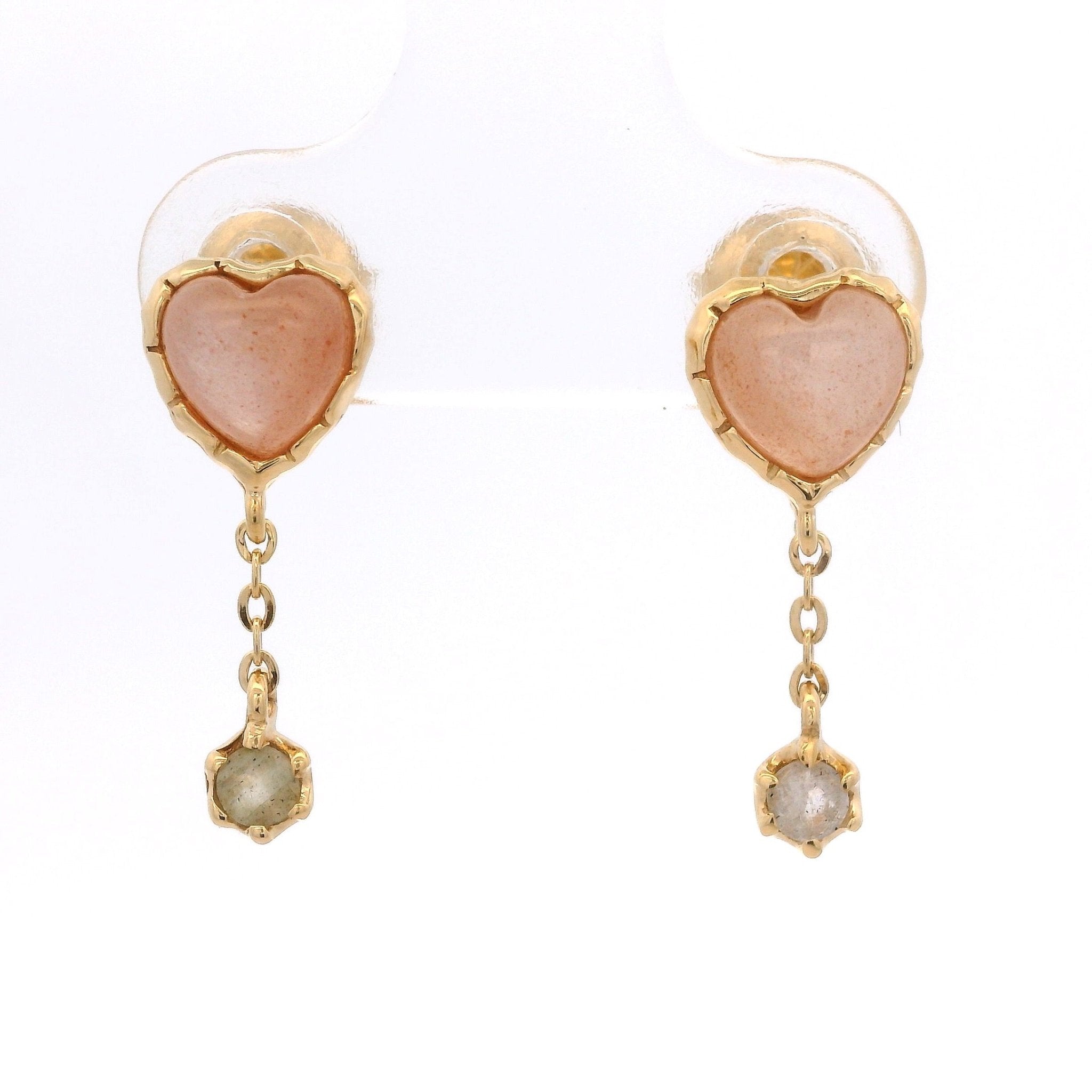 925YG HEART MOOSTONE PEACH CHAIN LABRADORITE EARRINGS - C'SANTOS