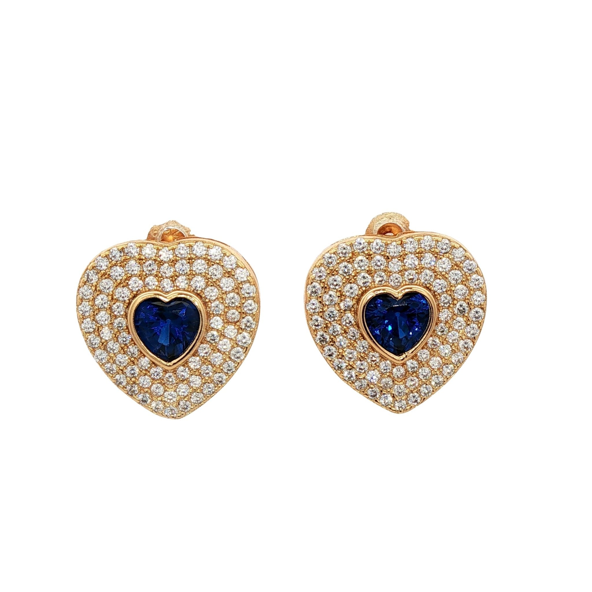 925YG HEART PAVE WITH BLUE CZ EARRINGS - C'SANTOS