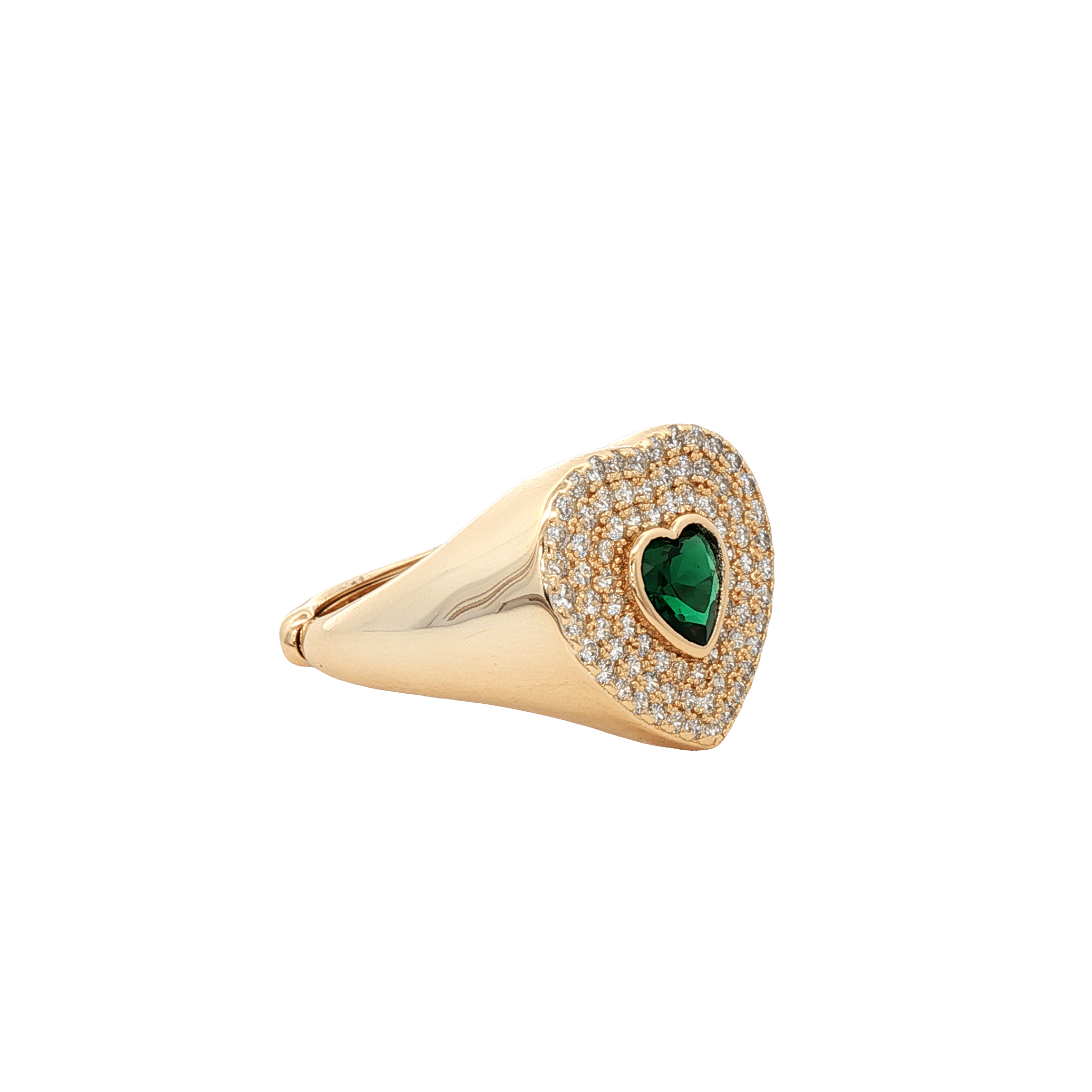925YG HEART PAVE WITH GREEN CZ RING - C'SANTOS
