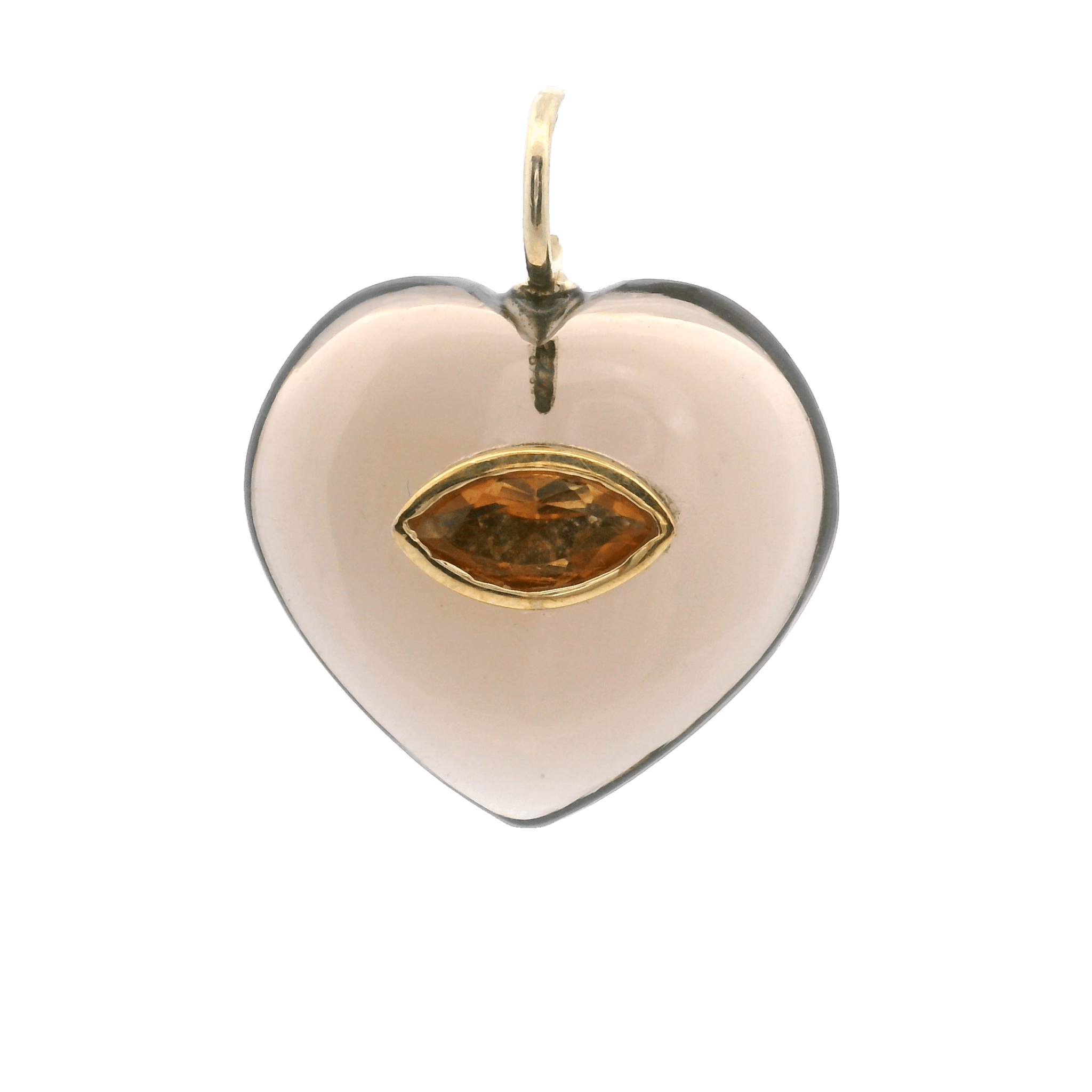 925YG HEART SMOKY QUARTZ CENTER CITRINE CHARM - C'SANTOS