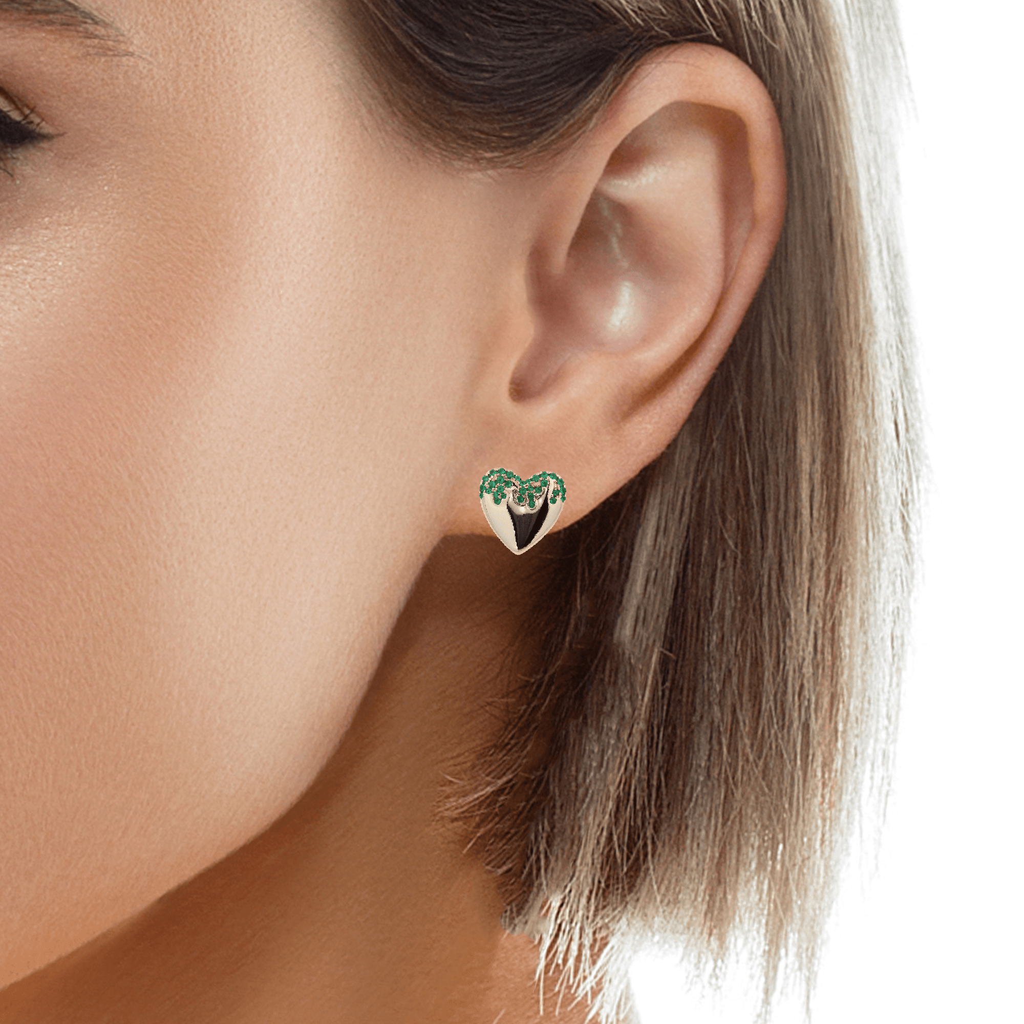 925YG HEART SMOOTH CZ GREEN EARRINGS - C'SANTOS