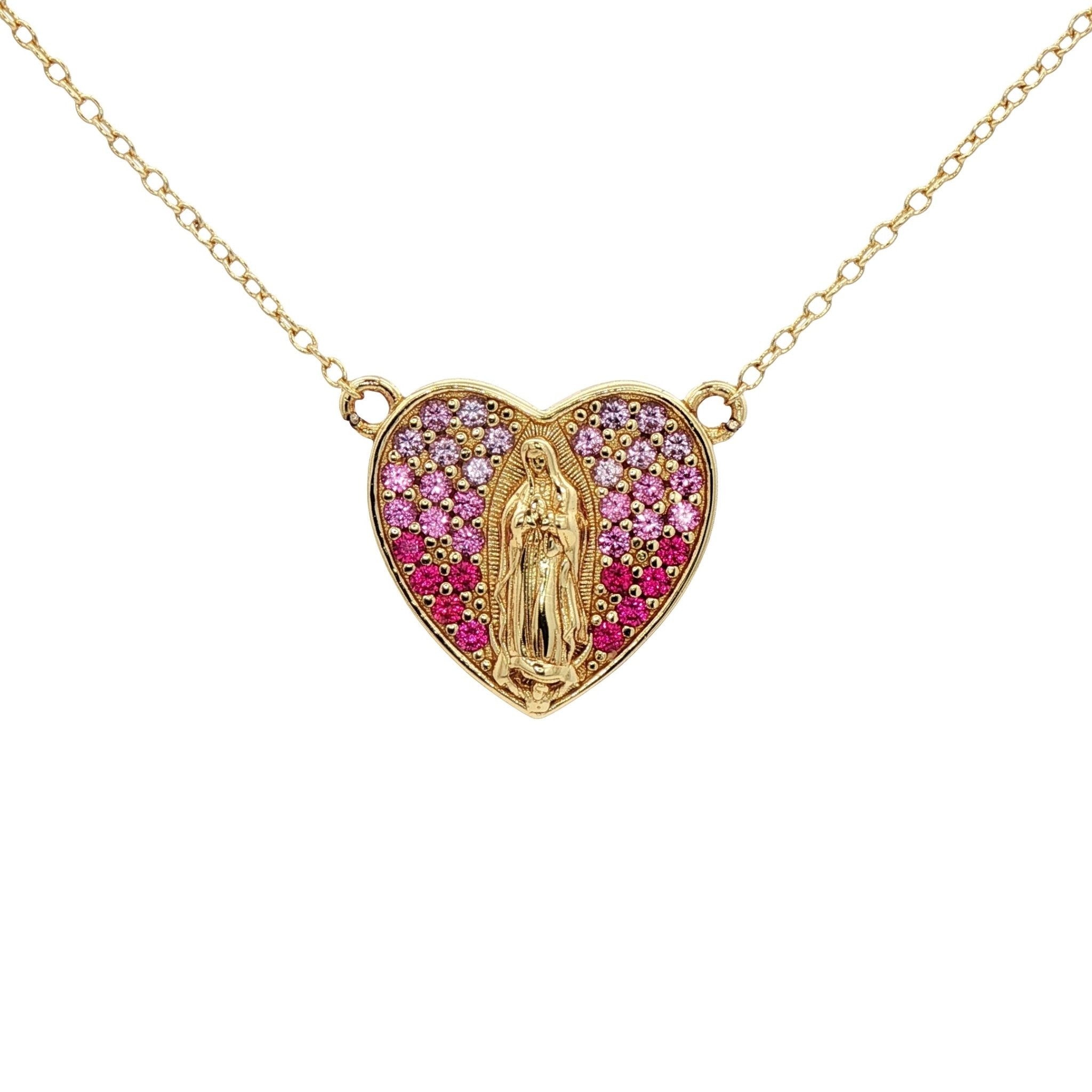 925YG HEART VIRGIN OF GUADALUPE RUBY NECKLACE - C'SANTOS