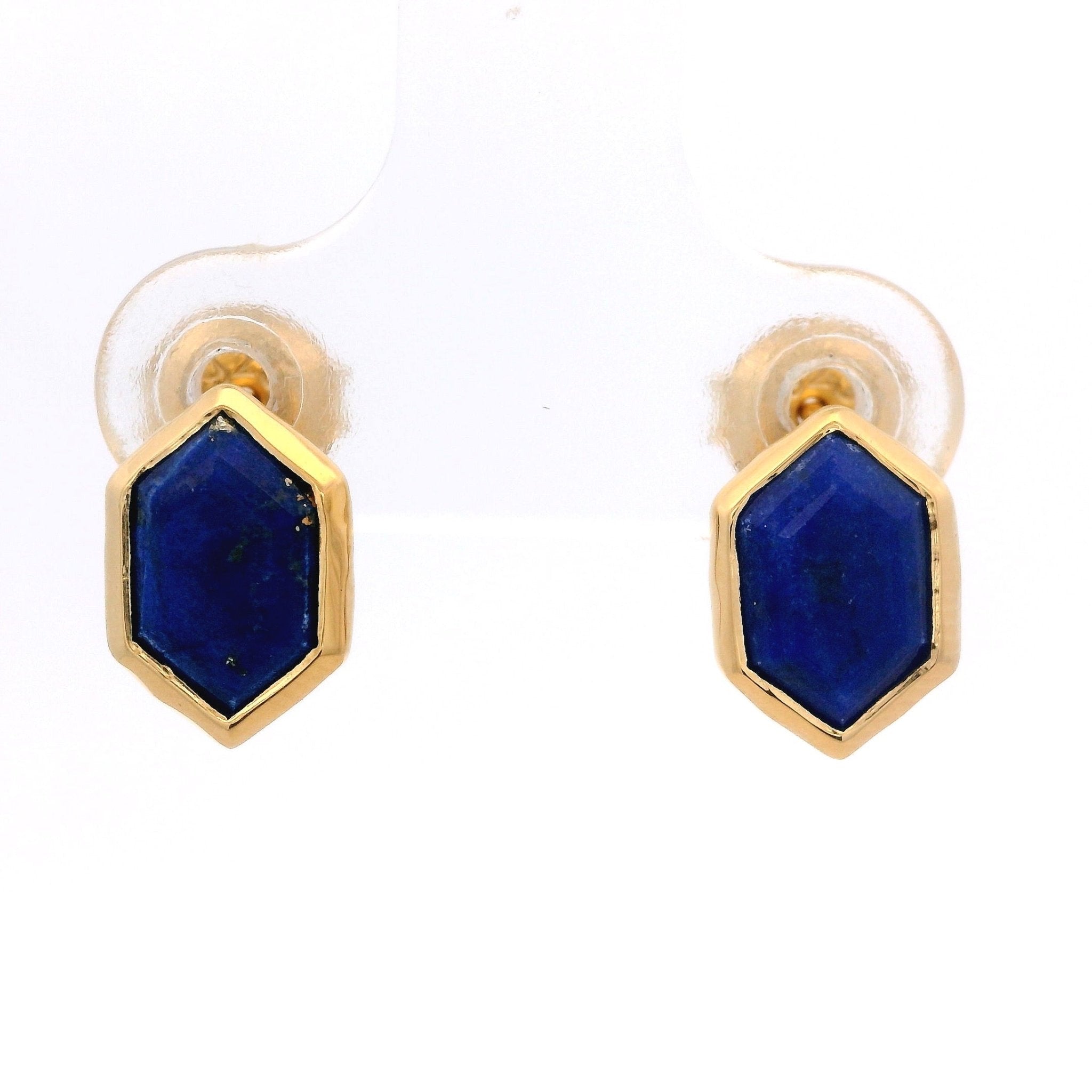 925YG HEXAGONAL BEZEL LAPIS LAZULI EARRINGS - C'SANTOS