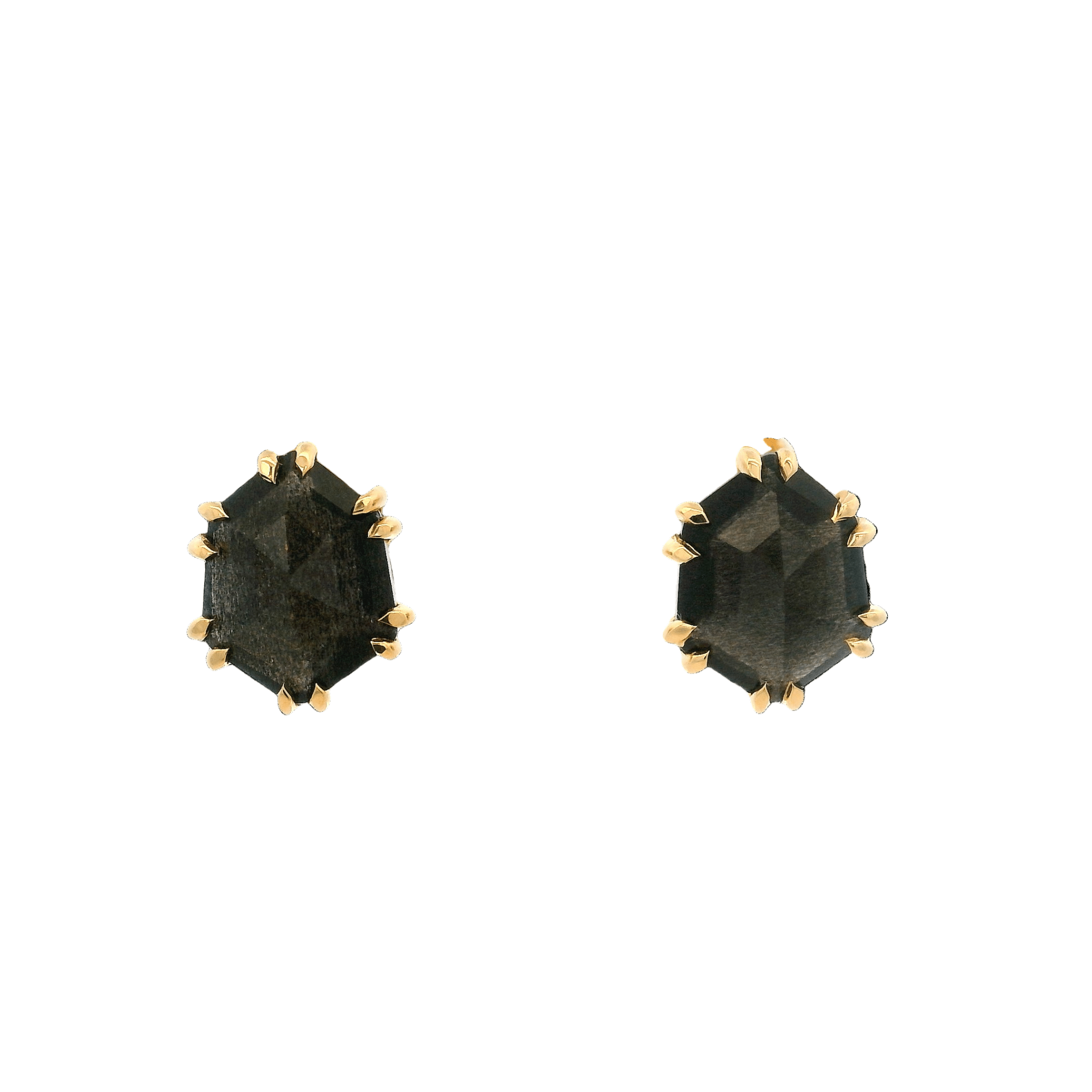 925YG HEXAGONAL LABRADORITE BLACK EARRINGS - C'SANTOS