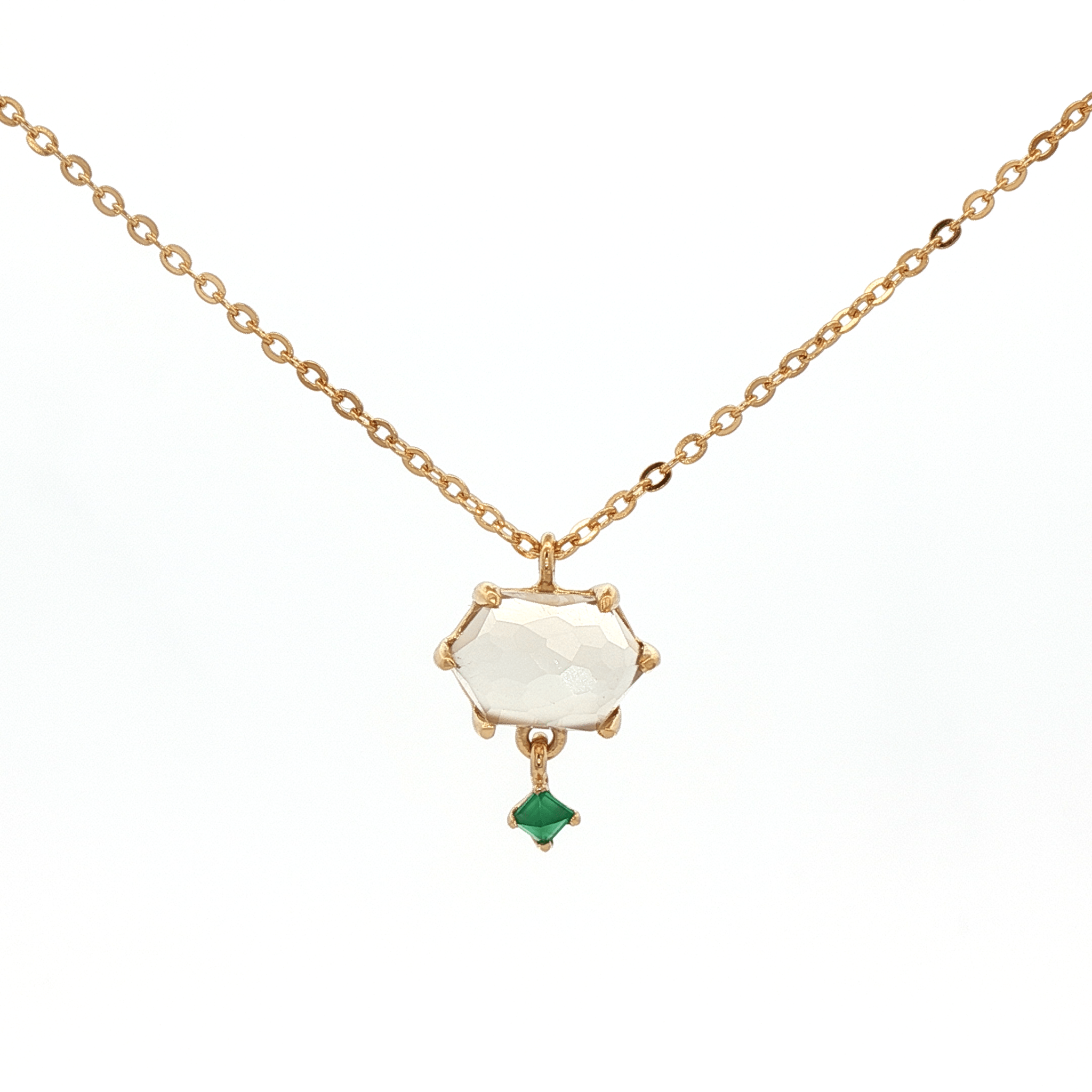 925YG HEXAGONAL MOOSTONE GRAY DROP ONYX GREEN NECKLACE - C'SANTOS