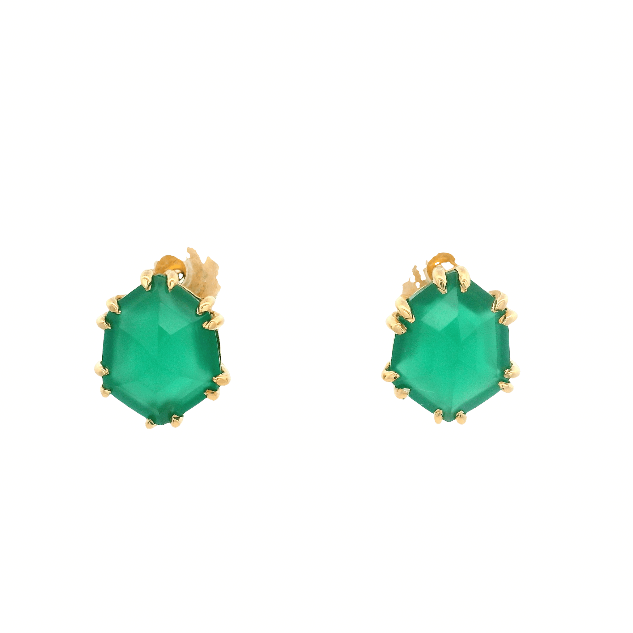 925YG HEXAGONAL ONYX GREEN EARRINGS - C'SANTOS