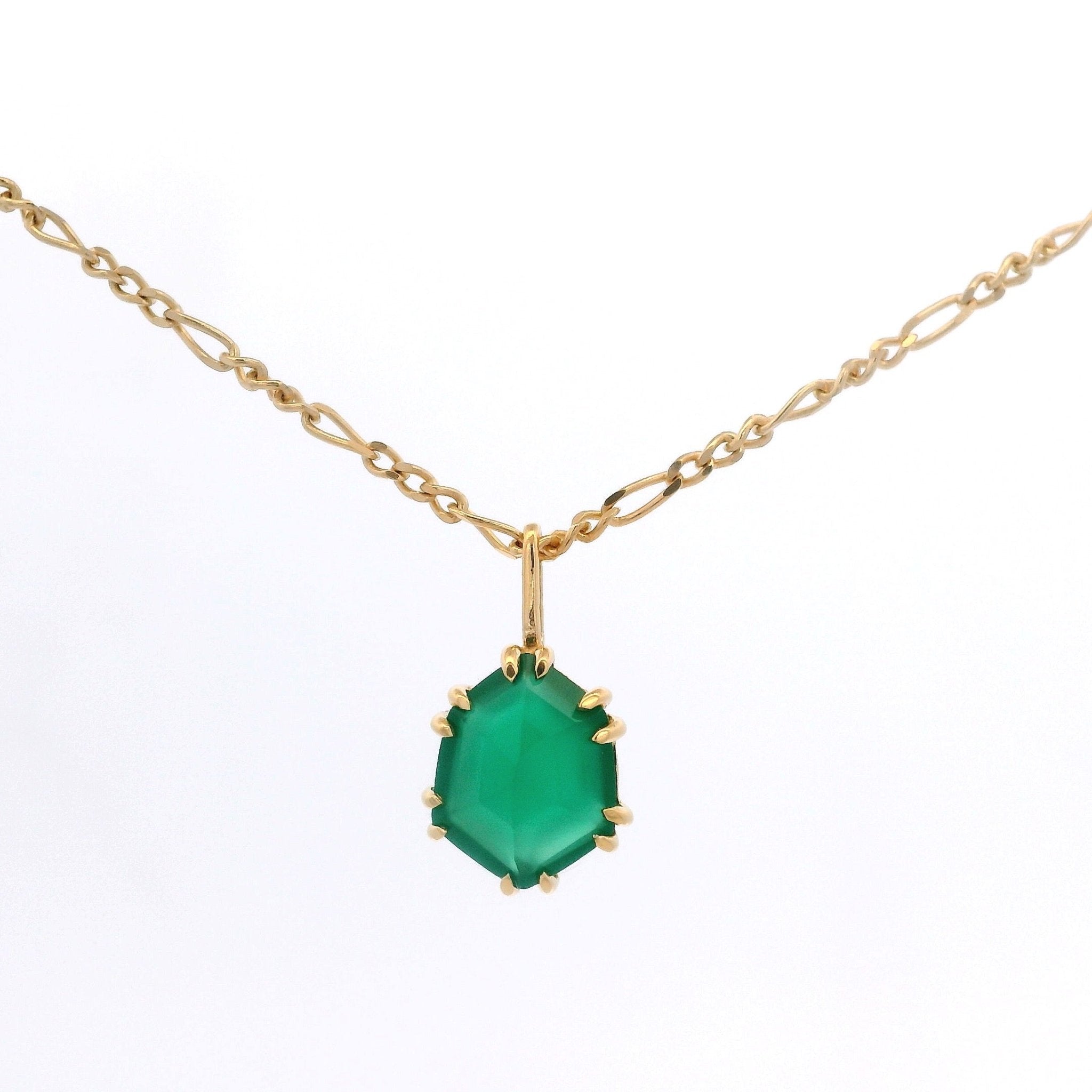 925YG HEXAGONAL ONYX GREEN NECKLACE - C'SANTOS