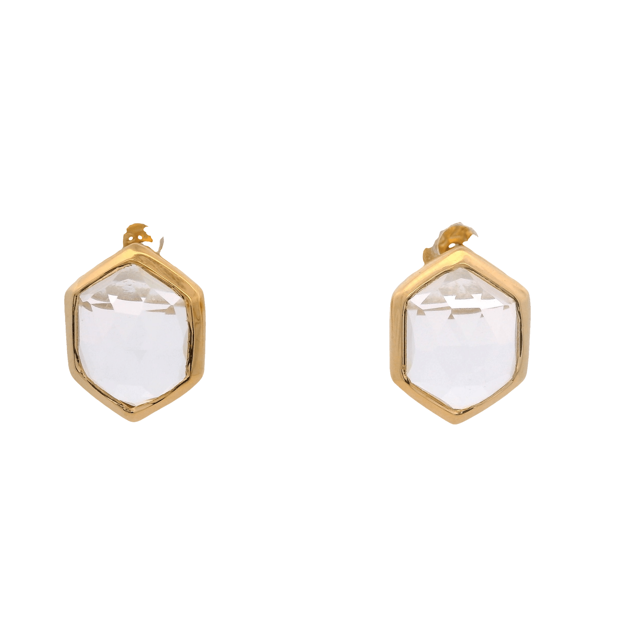 925YG HEXAGONAL ROCK CRYSTAL EARRINGS - C'SANTOS
