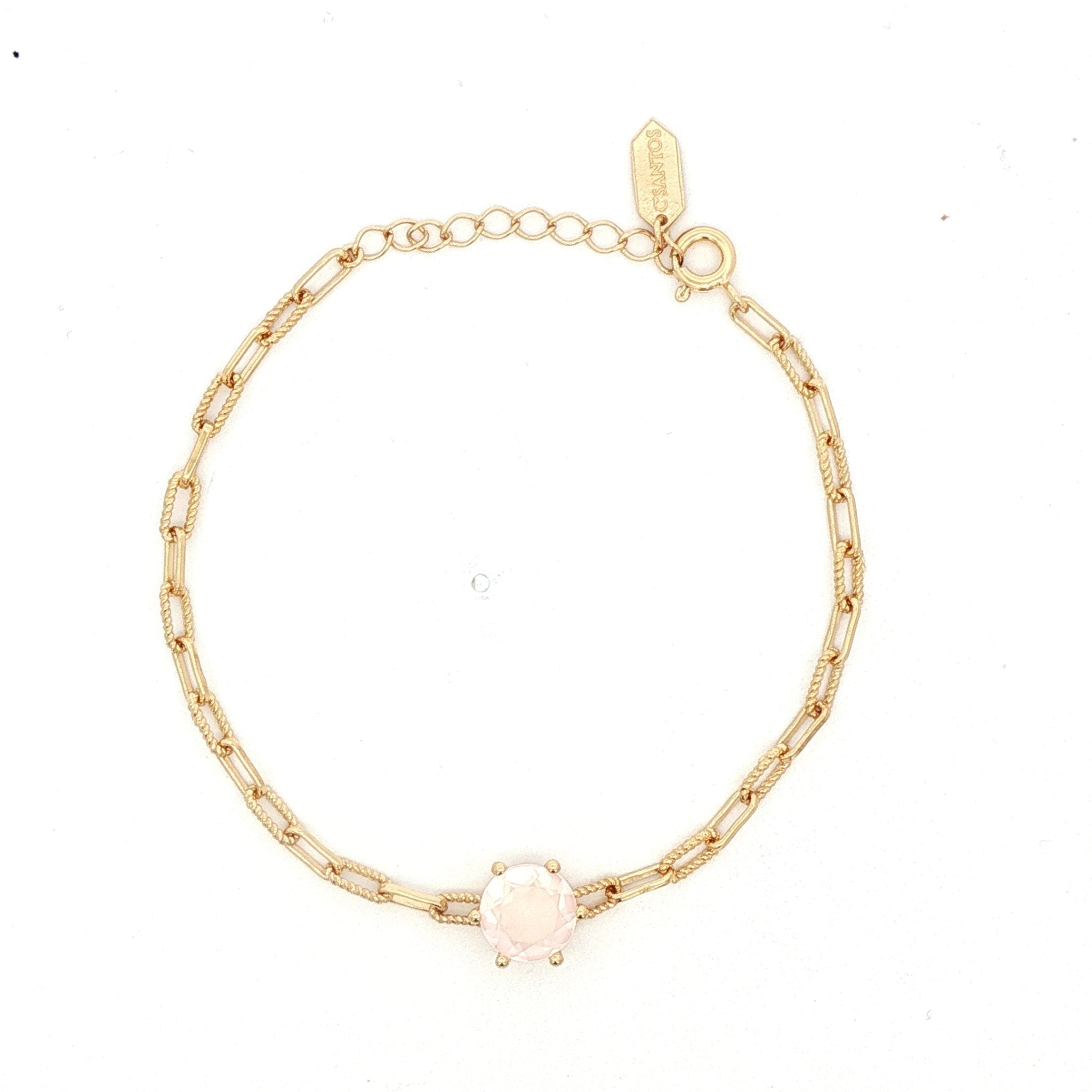 925YG HEXAGONAL ROSE QUARTZ PAPERCLIP BRACELET - C'SANTOS