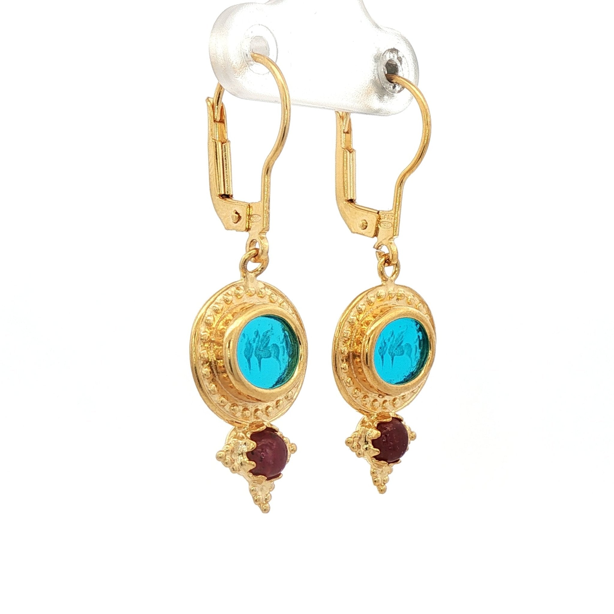 925YG HORSES SKY BLUE AND RUBY EARRINGS - C'SANTOS