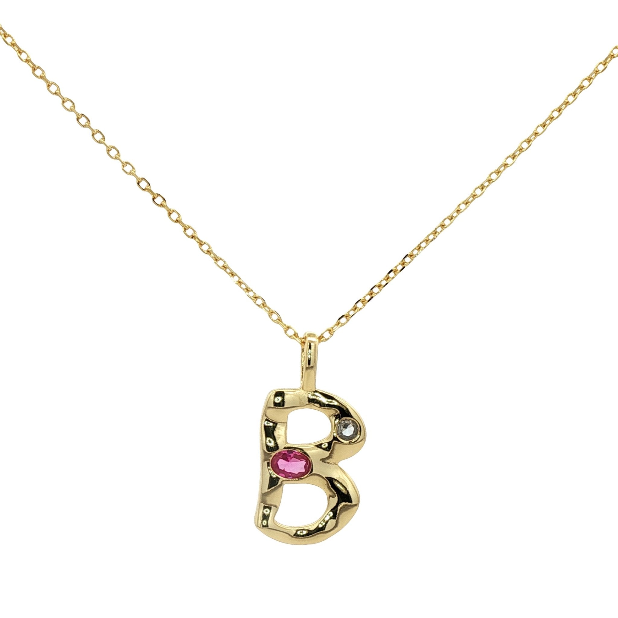925YG INICIAL B MULTICOLOR CZ NECKLACE - C'SANTOS