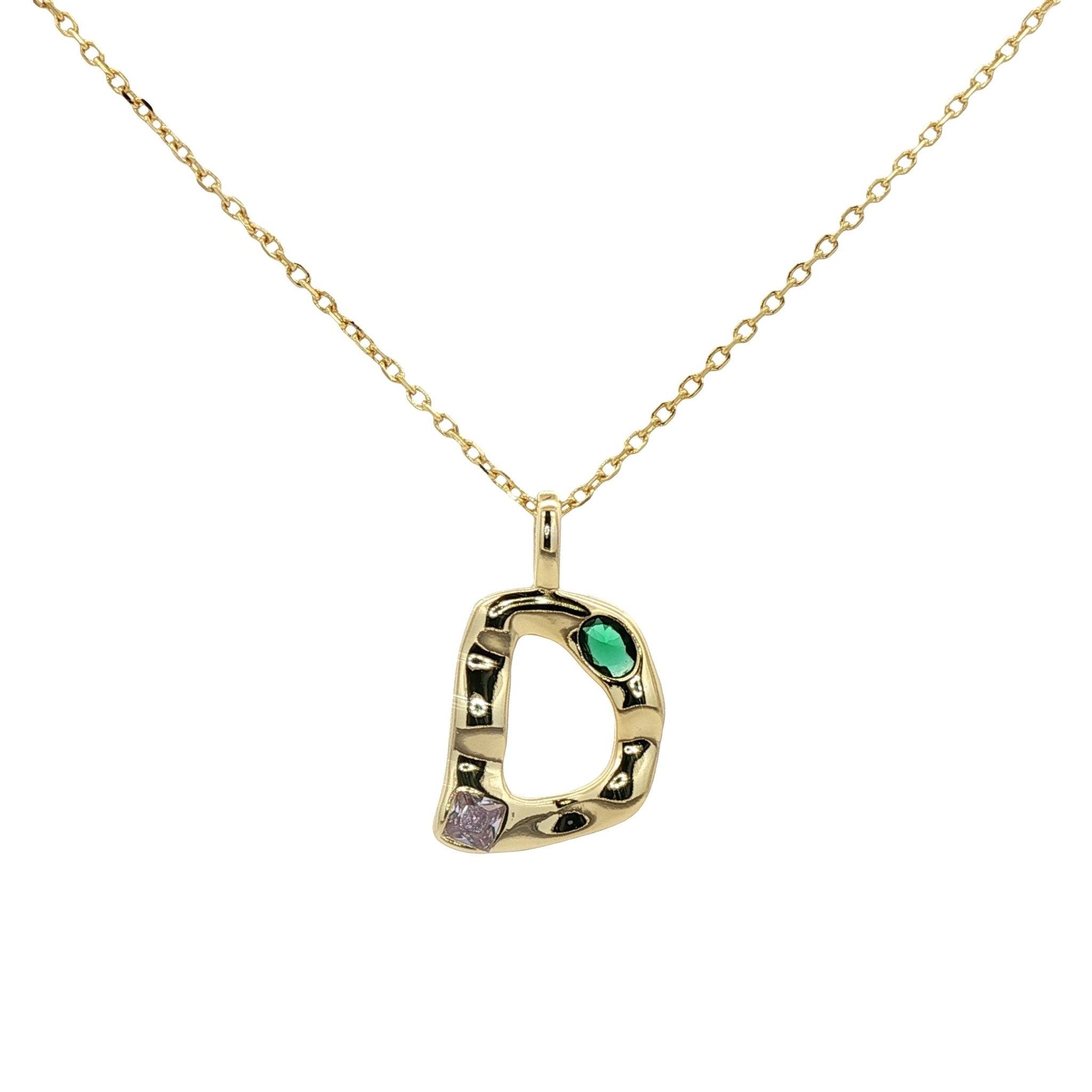 925YG INICIAL D MULTICOLOR CZ NECKLACE - C'SANTOS