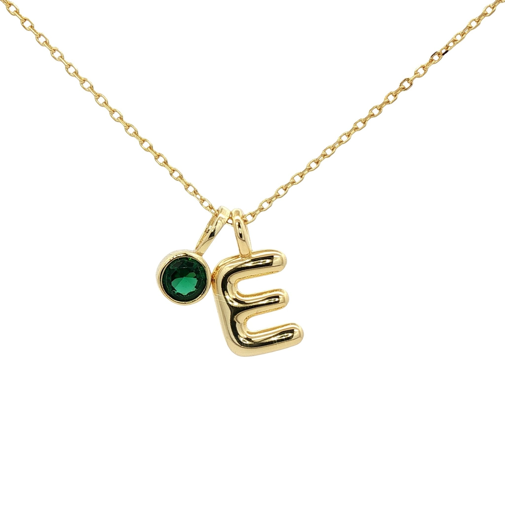 925YG INICIAL E GREEN CZ PENDANT NECKLACE - C'SANTOS