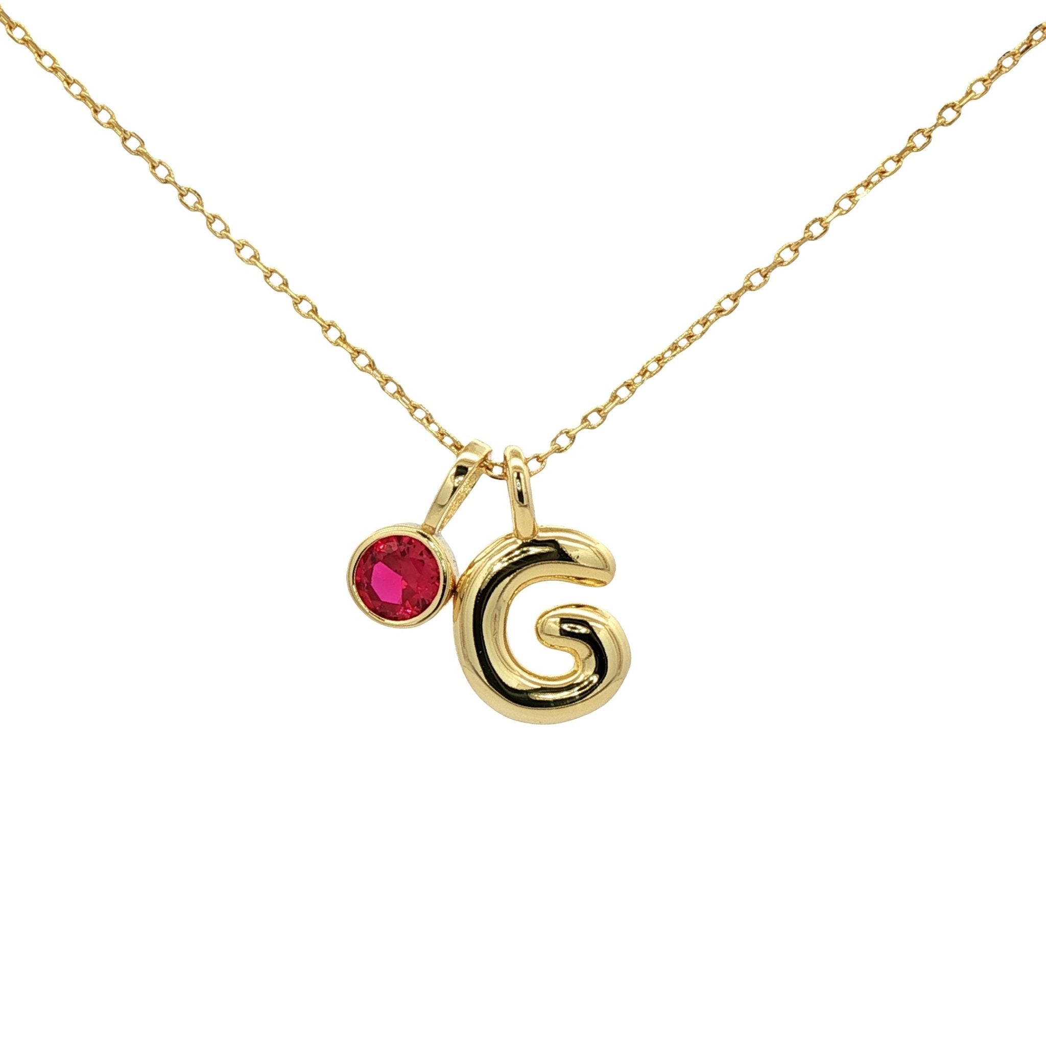925YG INICIAL G RUBY CZ PENDANT NECKLACE - C'SANTOS