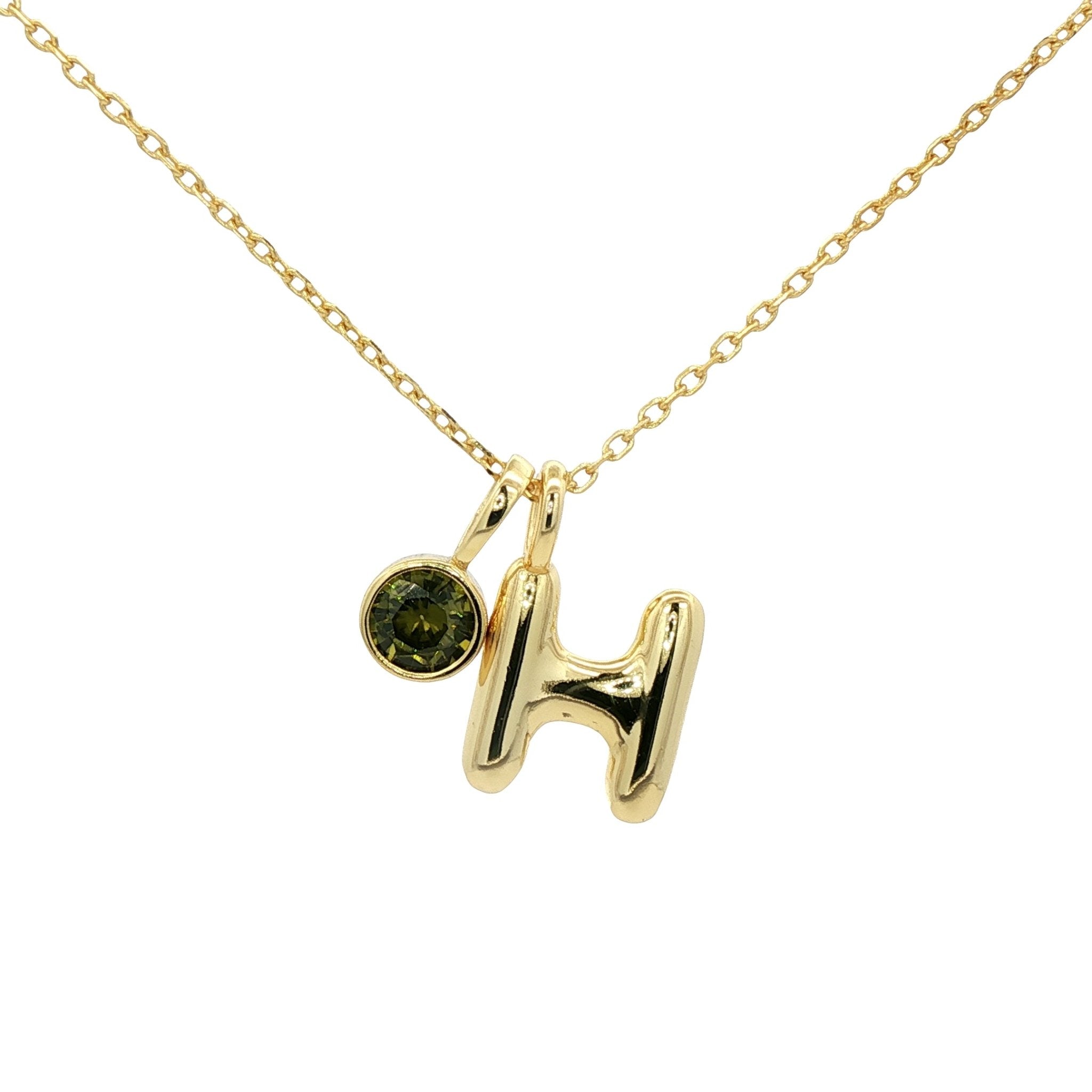 925YG INICIAL H PERIDOT CZ PENDANT NECKLACE - C'SANTOS