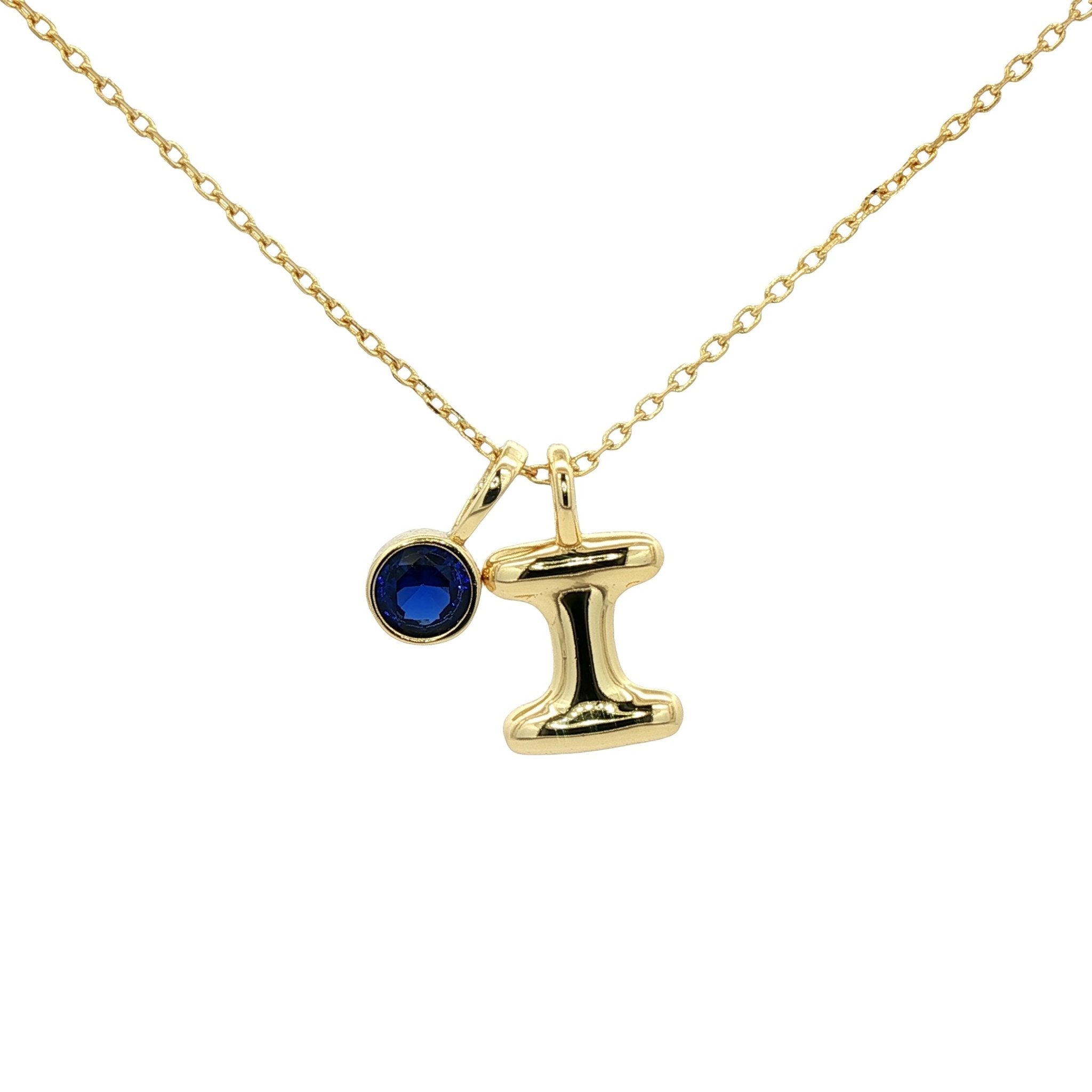 925YG INICIAL I BLUE CZ PENDANT NECKLACE - C'SANTOS