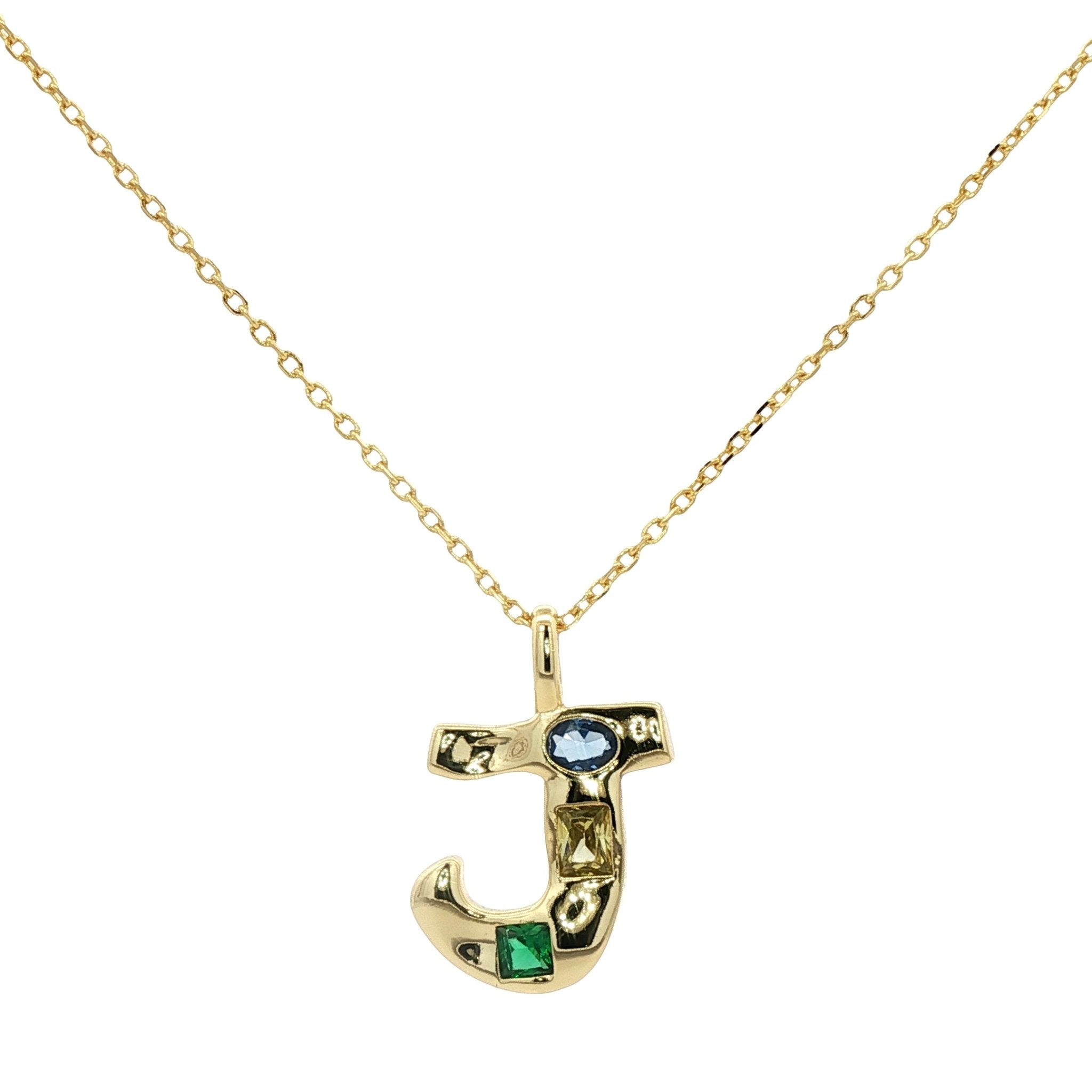 925YG INICIAL J MULTICOLOR CZ NECKLACE - C'SANTOS