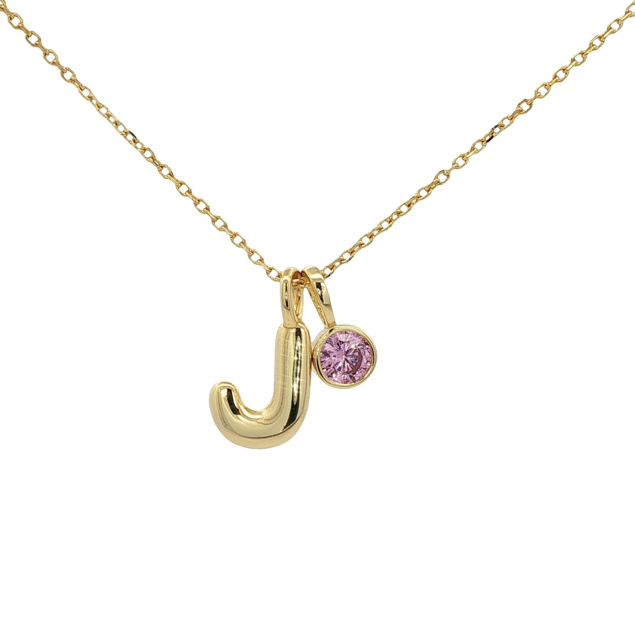 925YG INICIAL J PINK CZ PENDANT NECKLACE - C'SANTOS