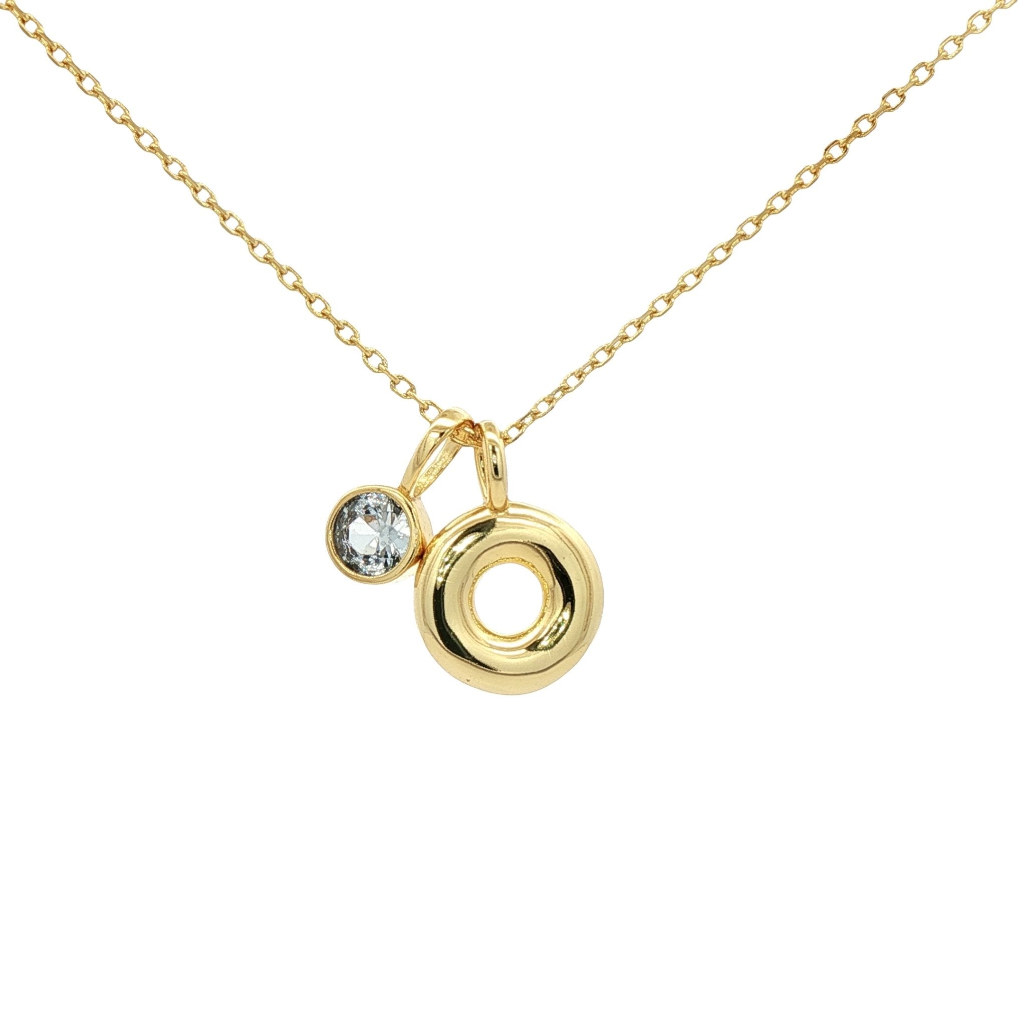 925YG INICIAL O SKY BLUE CZ PENDANT NECKLACE - C'SANTOS