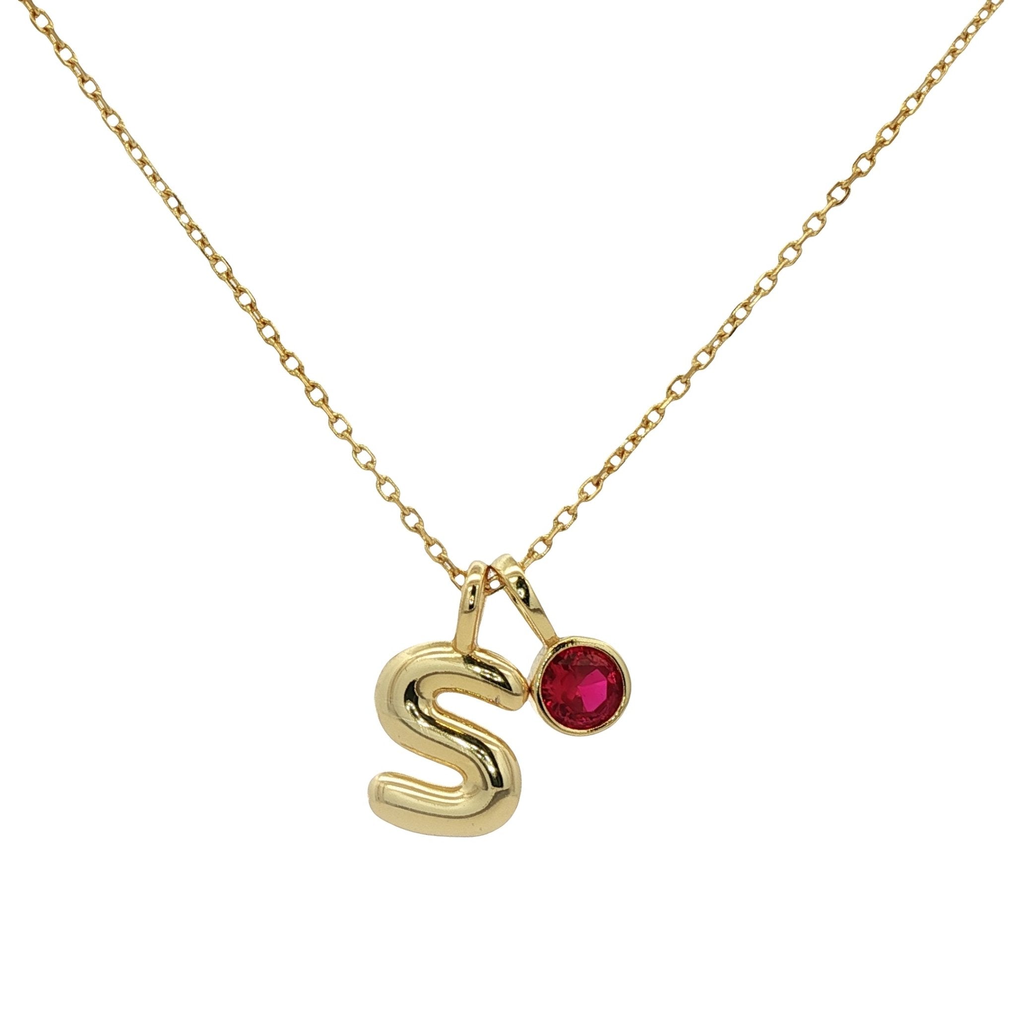 925YG INICIAL S RUBY CZ PENDANT NECKLACE - C'SANTOS