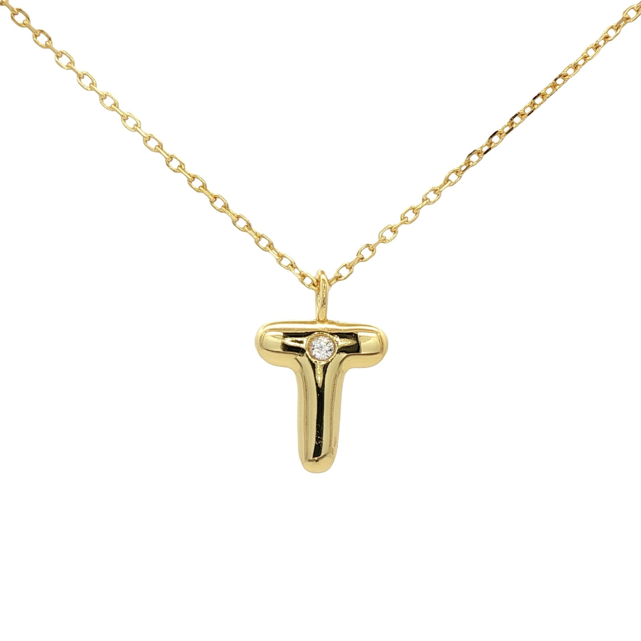925YG INICIAL T CZ NECKLACE - C'SANTOS