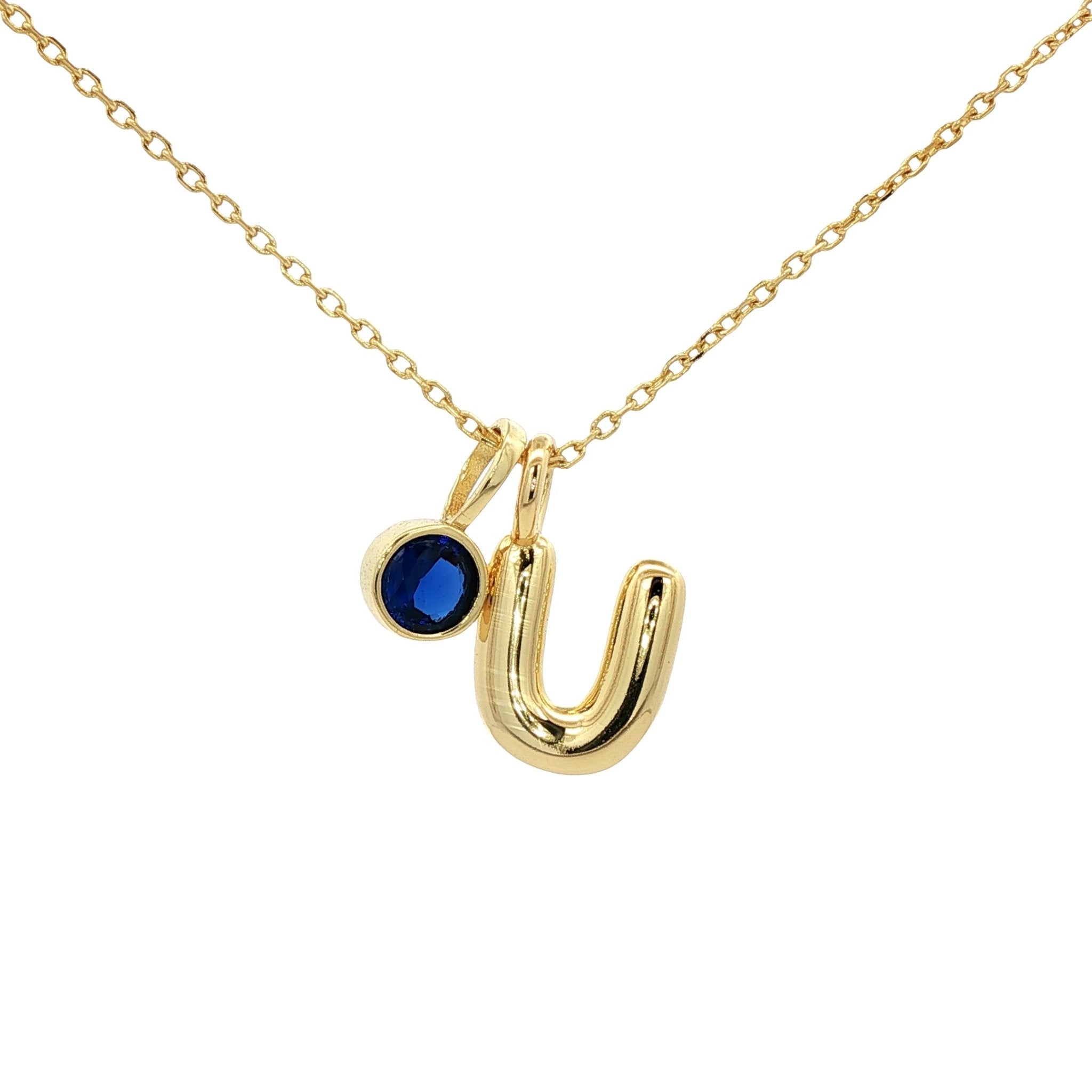 925YG INICIAL U BLUE CZ PENDANT NECKLACE - C'SANTOS