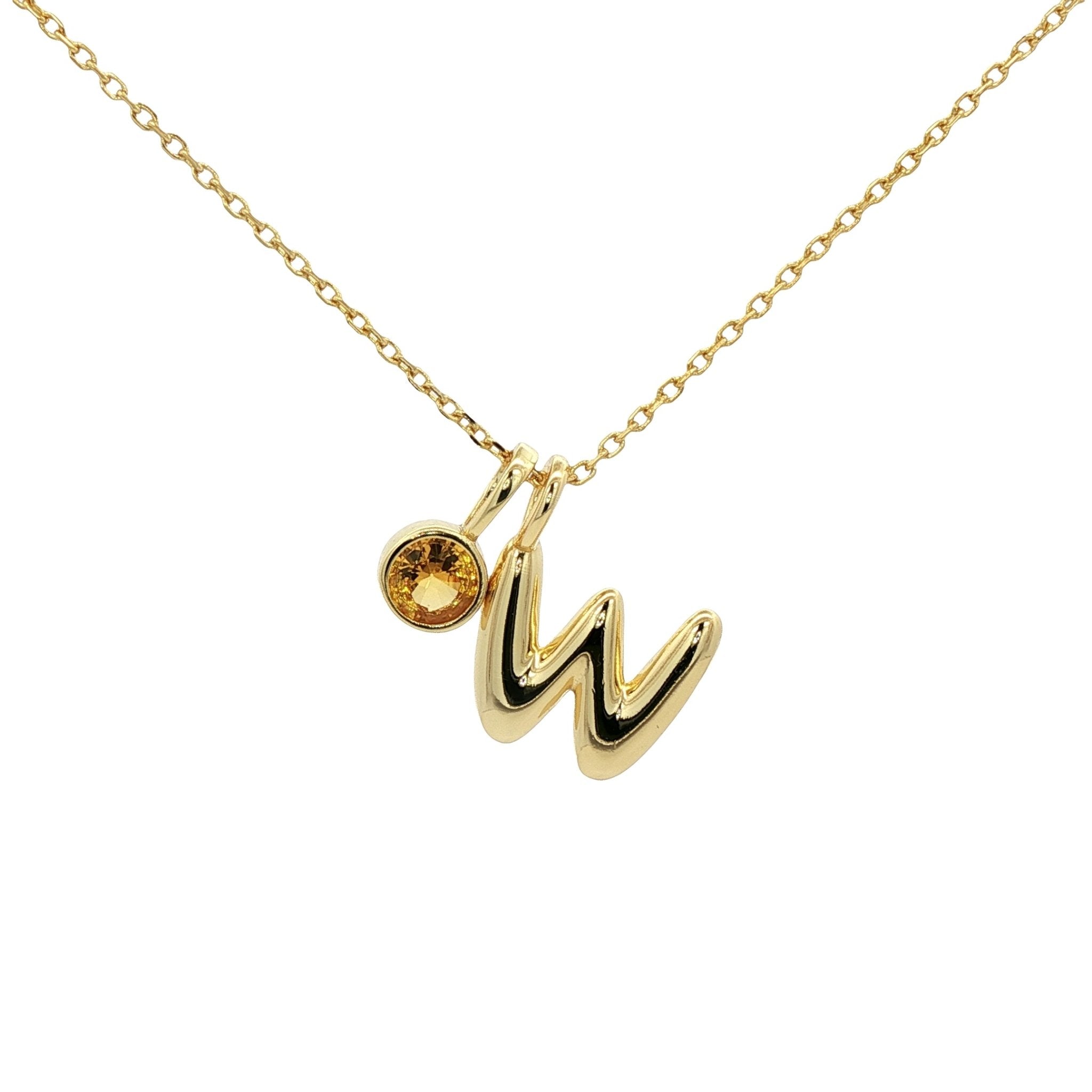 925YG INICIAL W YELLOW CZ PENDANT NECKLACE - C'SANTOS