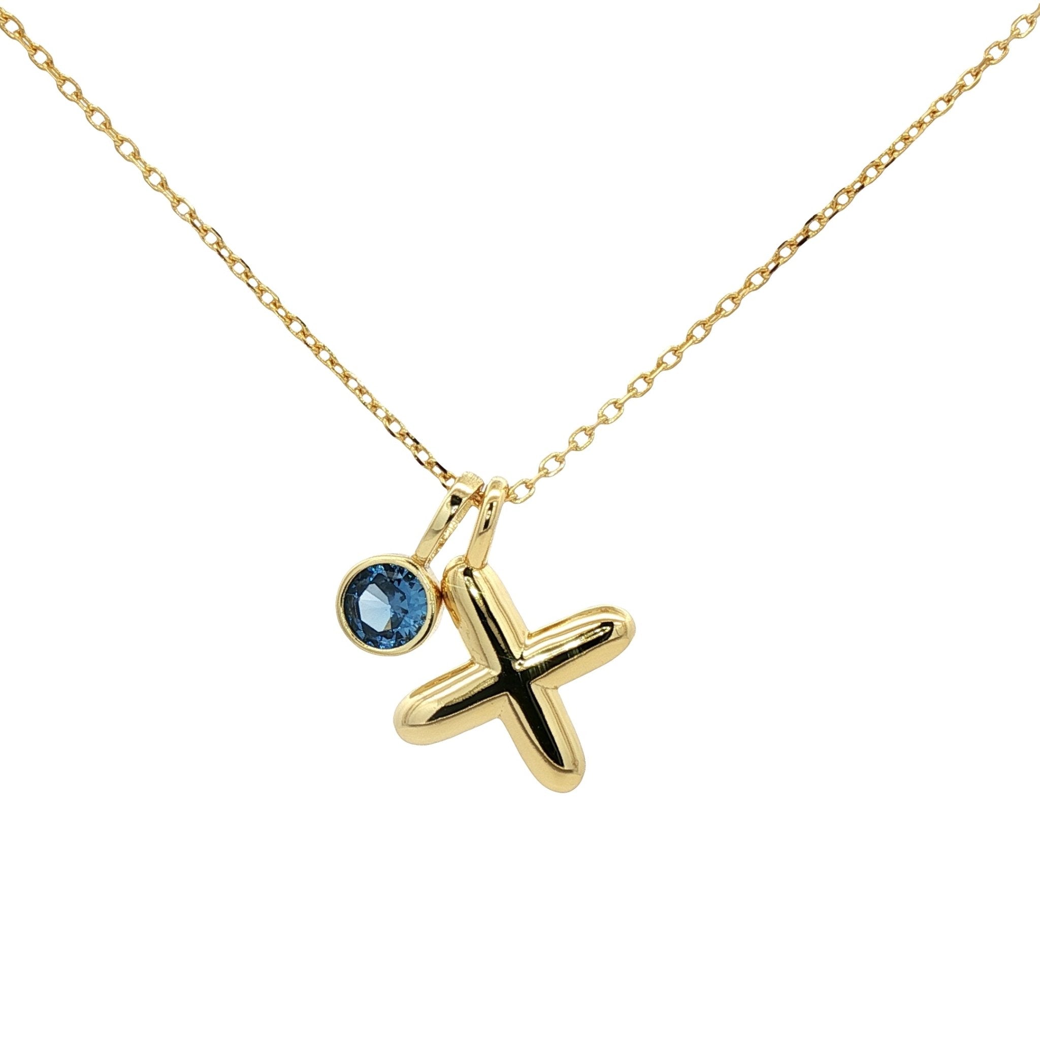 925YG INICIAL X SKY BLUE CZ PENDANT NECKLACE - C'SANTOS