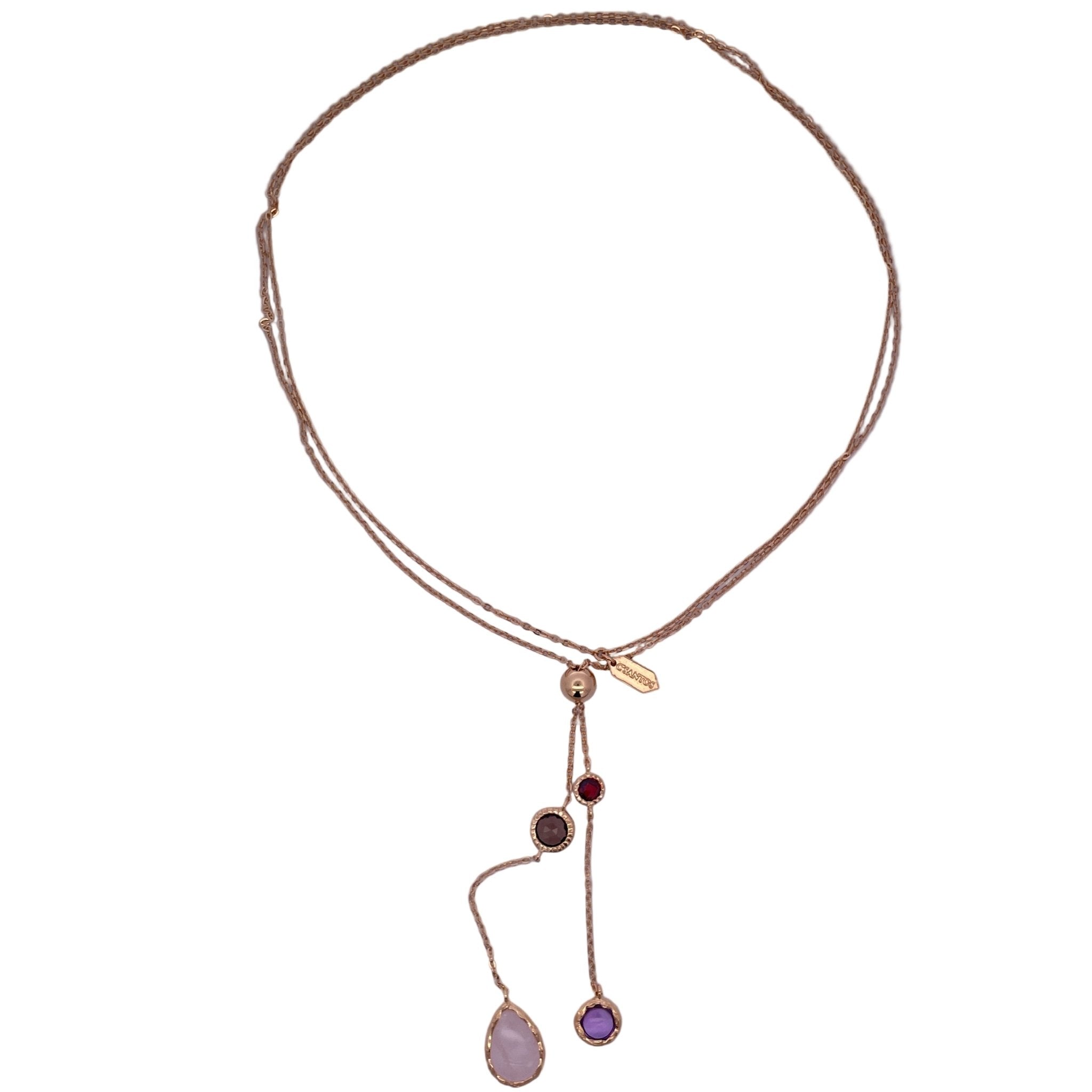 925YG LARIAT DROP ROSE QUART STATION GARNET AMETHYST NECKLACE - C'SANTOS