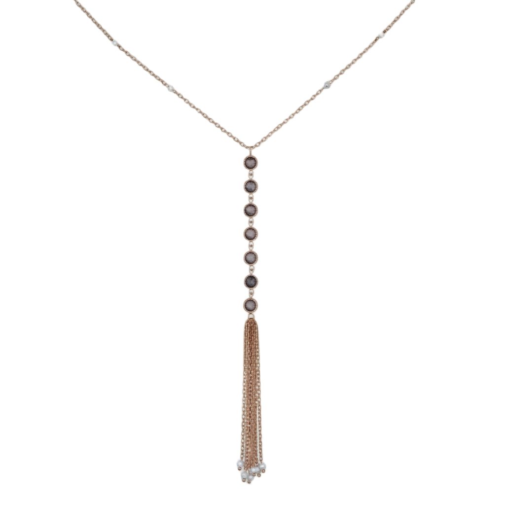 925YG LARIAT LABRADORITE AND BEANDS PEARL NECKLACE - C'SANTOS