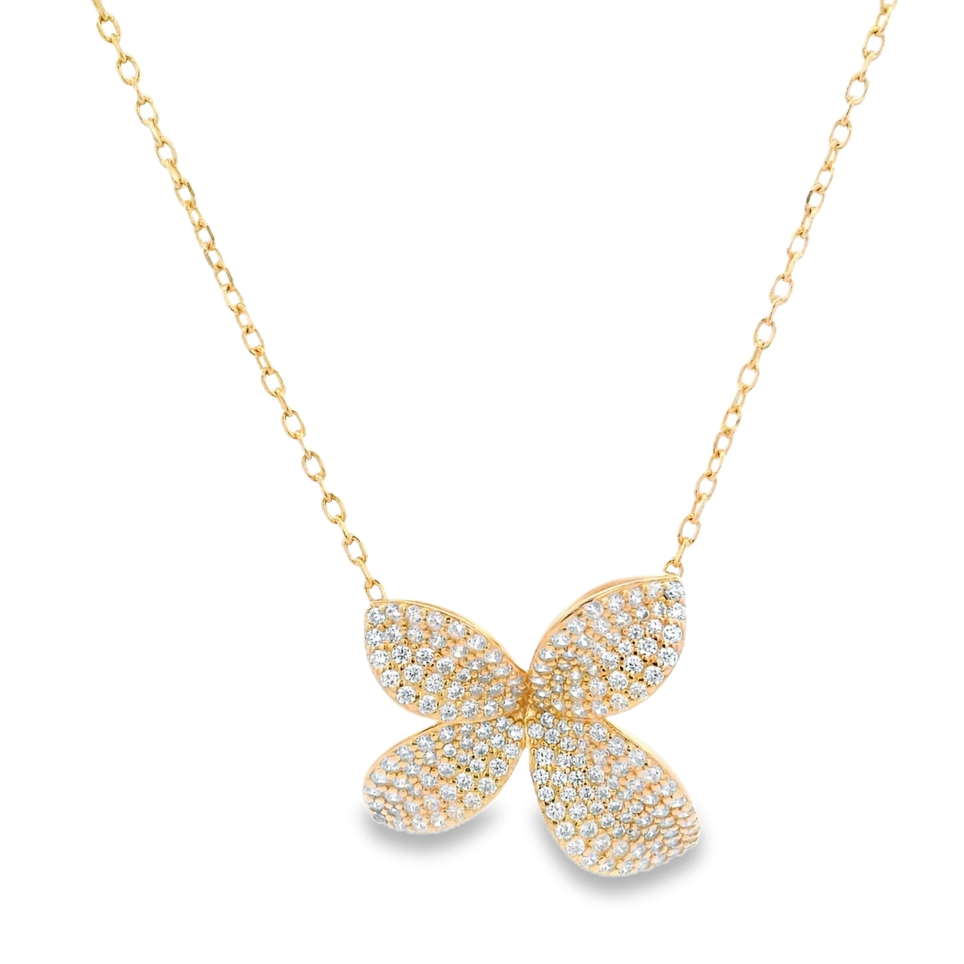 925YG LEAF PAVE WHITE CZ NECKLACE - C'SANTOS