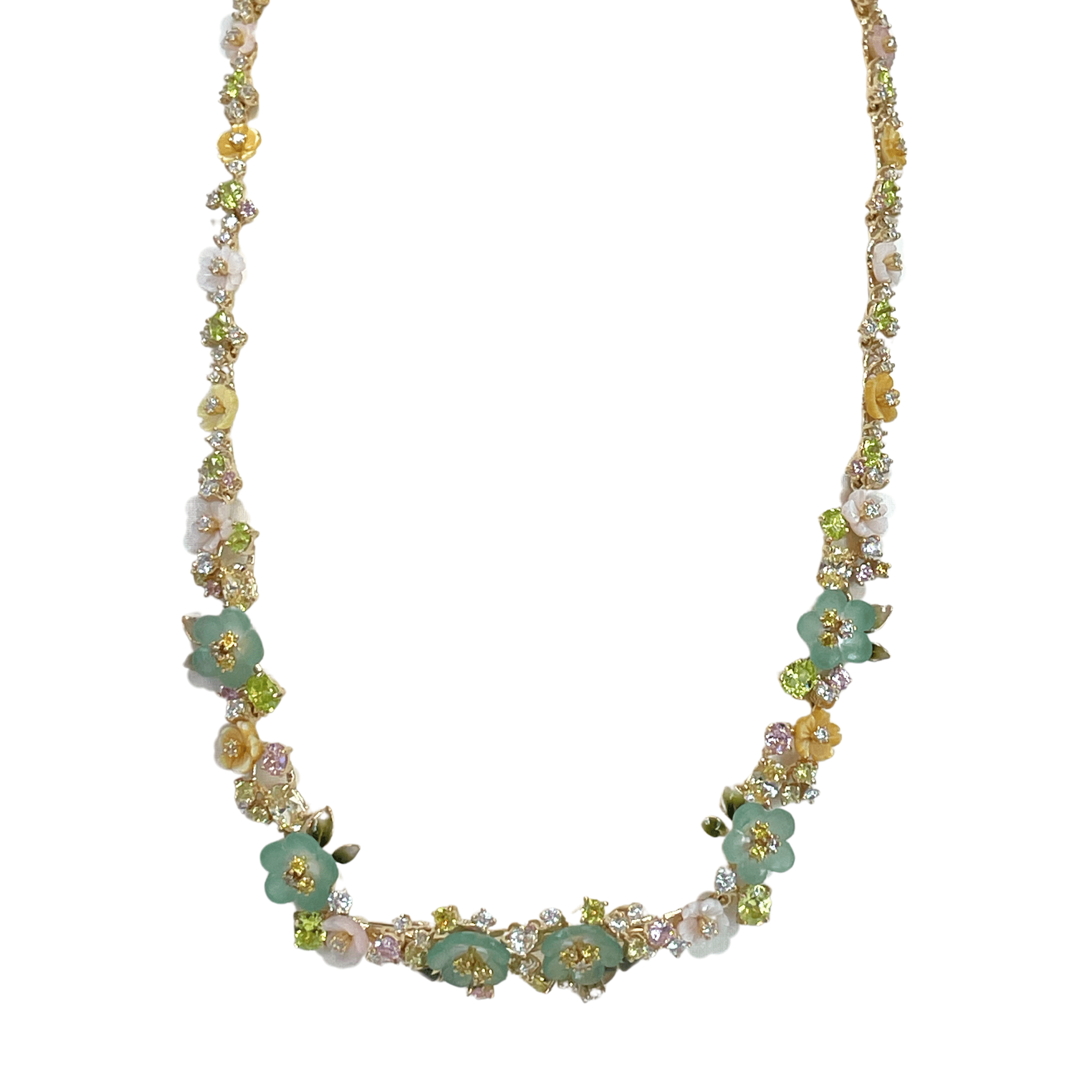 925YG LINKS OF FLOWERS GREEN AND MIX STONE NECKLACE - C'SANTOS