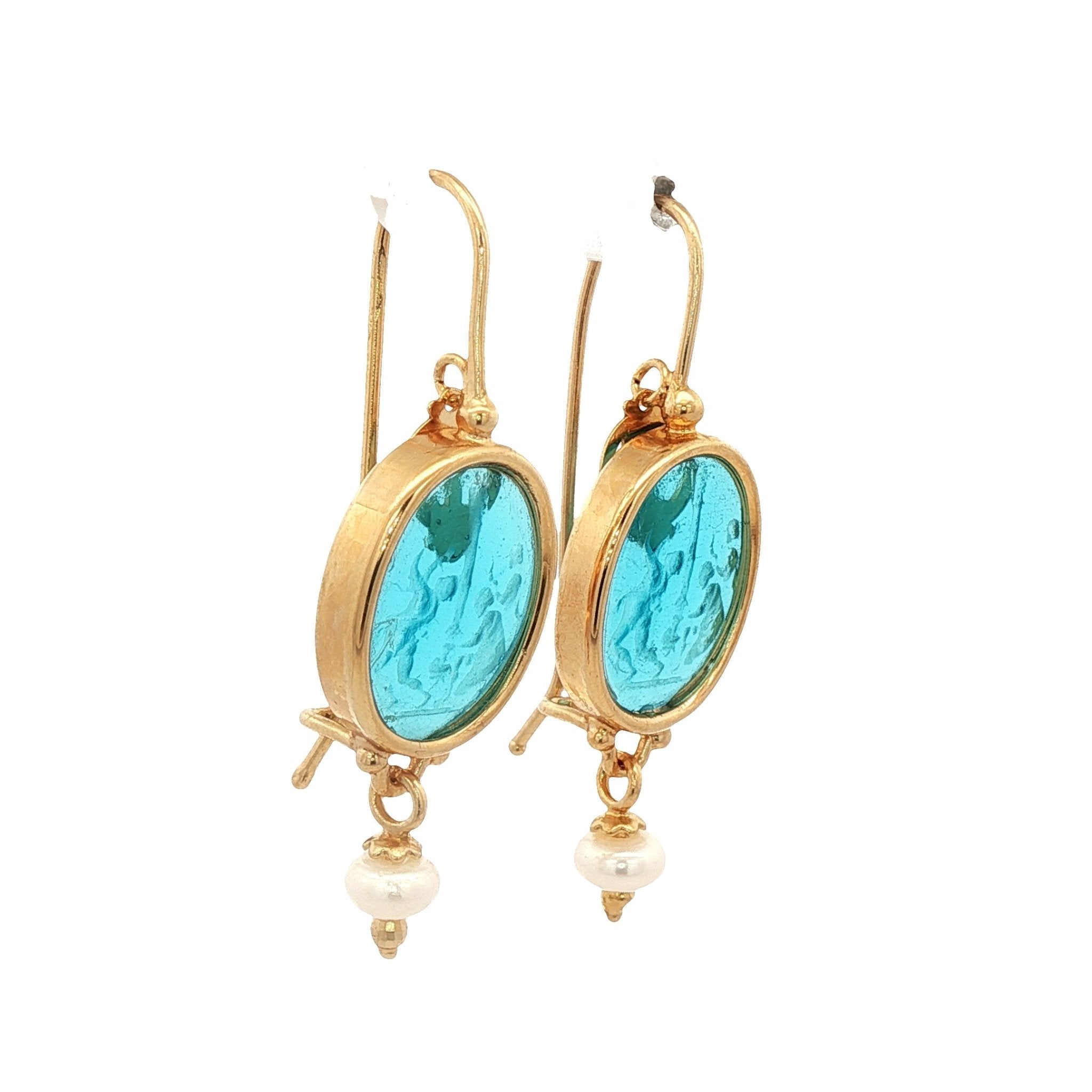 925YG MAYPOLES SKY BLUE AND PEARL EARRINGS - C'SANTOS