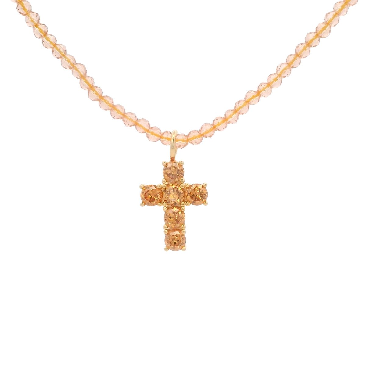 925YG MEDIUM CROSS AMBER CZ NECKLACE - C'SANTOS