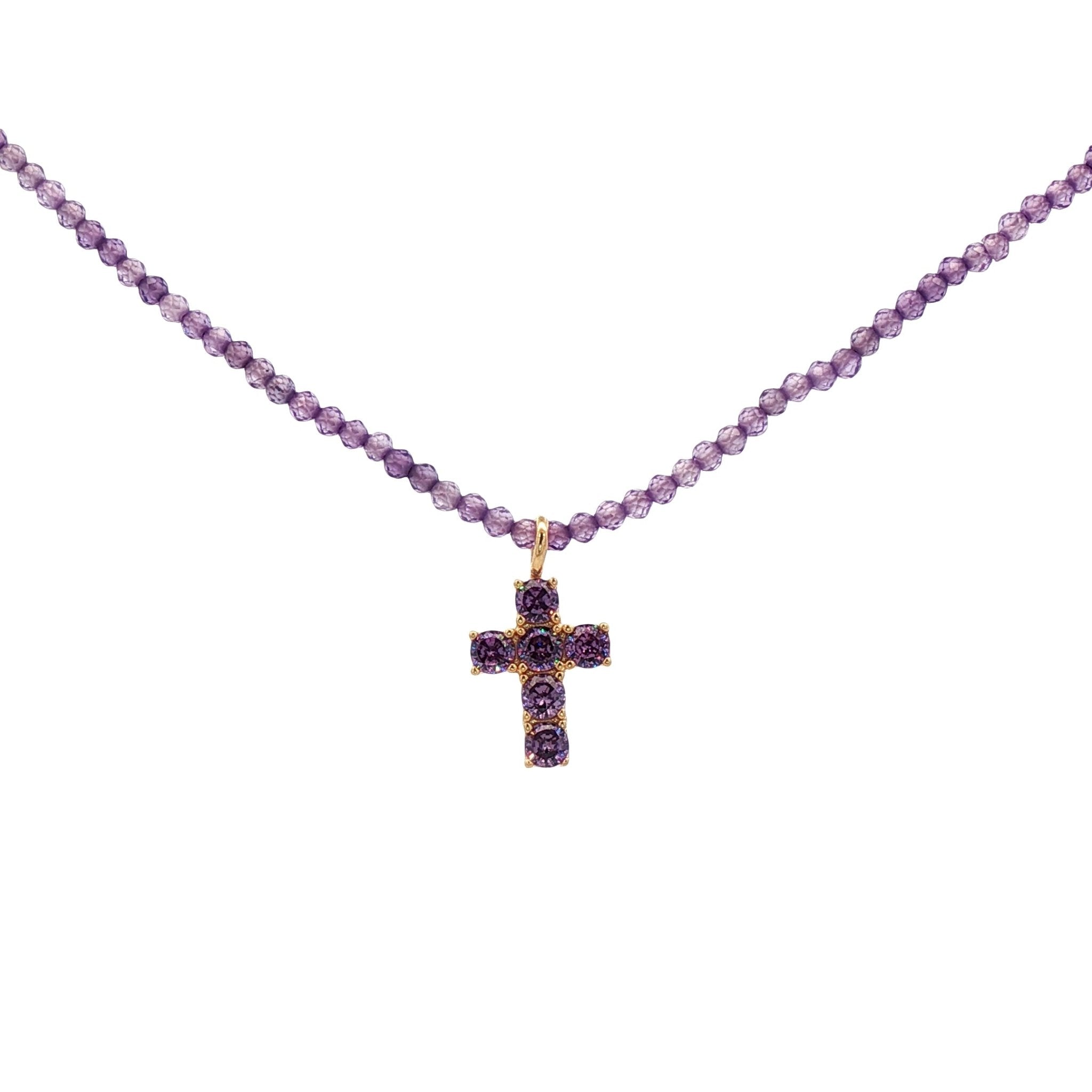 925YG MEDIUM CROSS PURPLE CZ NECKLACE - C'SANTOS