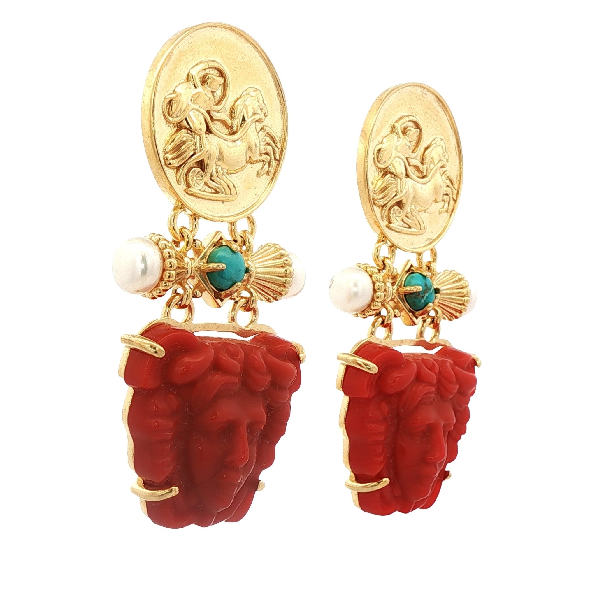 925YG MEDUSA AND PEARL TURQUOISE EARRINGS - C'SANTOS