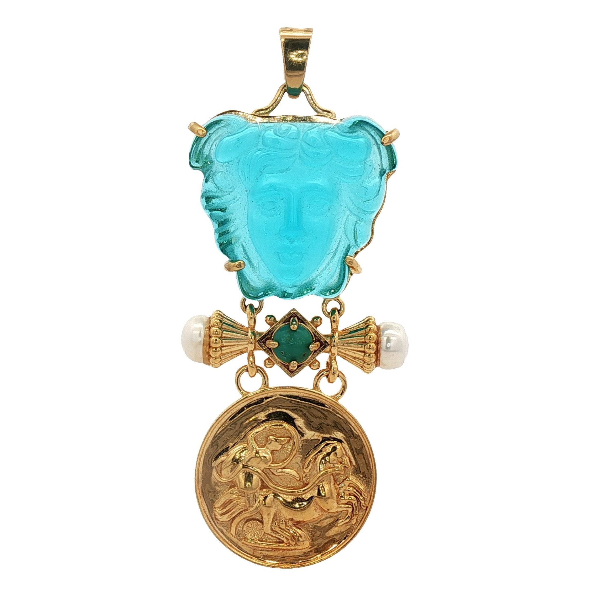 925YG MEDUSA AND PEARL TURQUOISE PENDANT - C'SANTOS