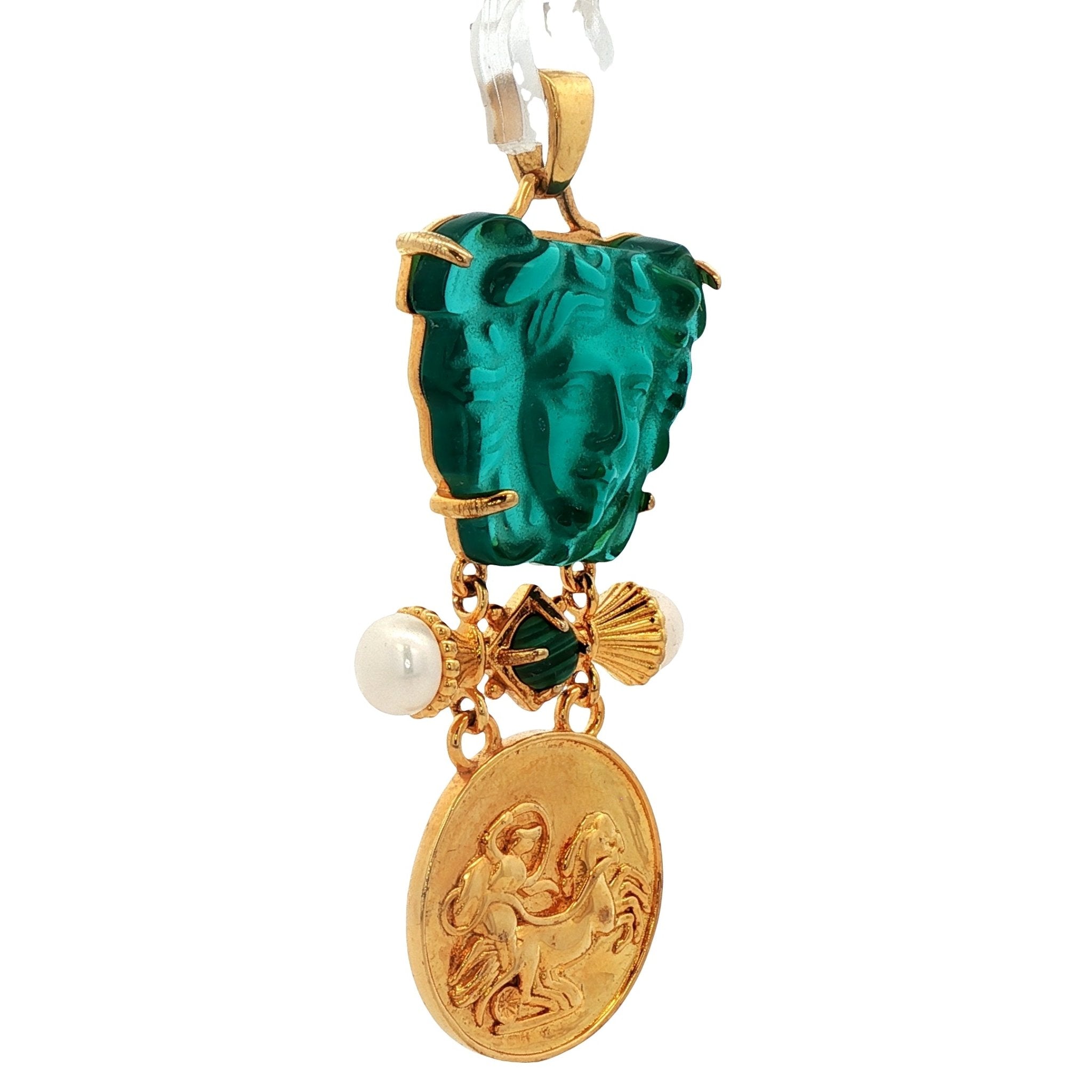 925YG MEDUSA GREEN AND PEARL MALACHITE PENDANT - C'SANTOS