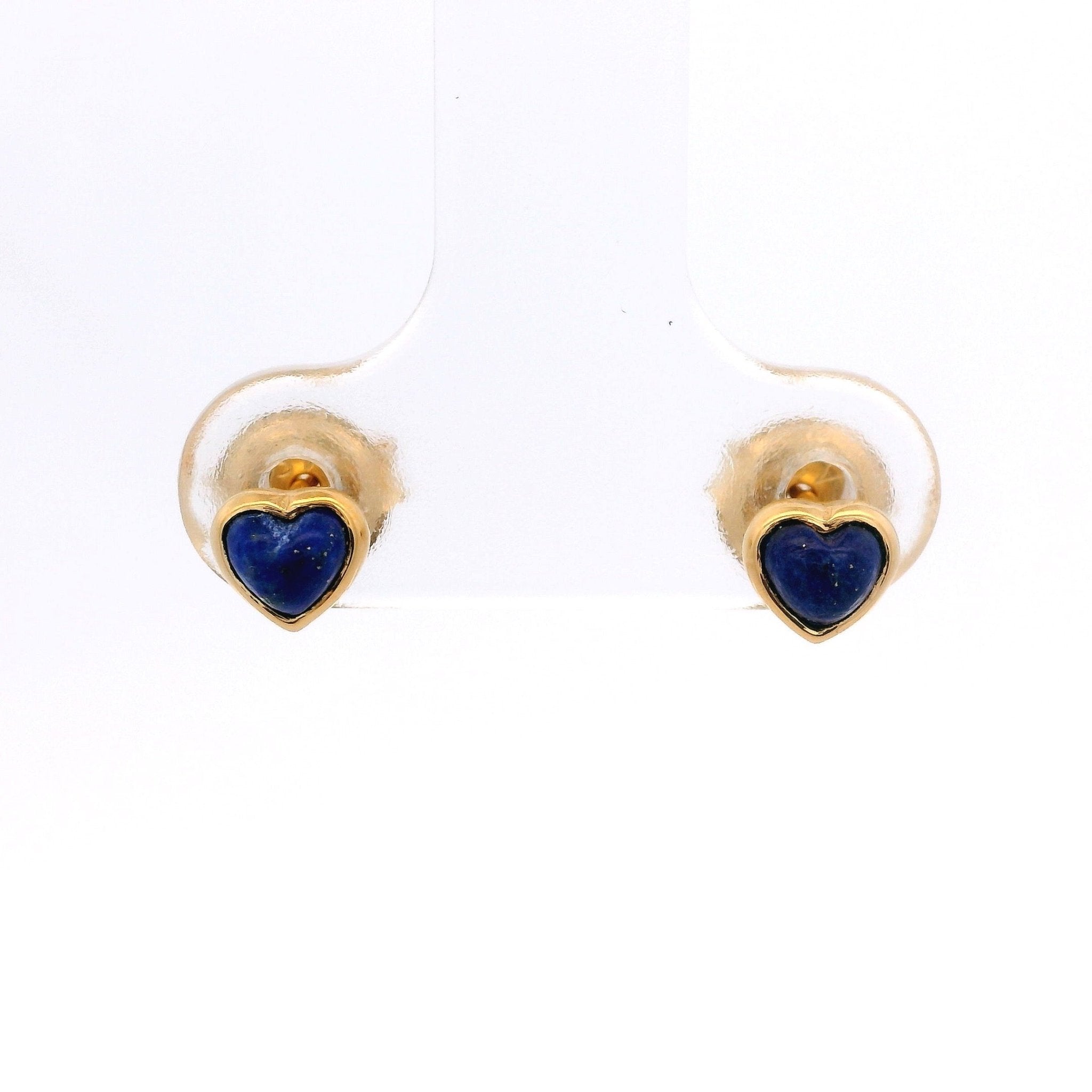 925YG MINI BEZEL HEART LAPIS LAZULI EARRINGS - C'SANTOS