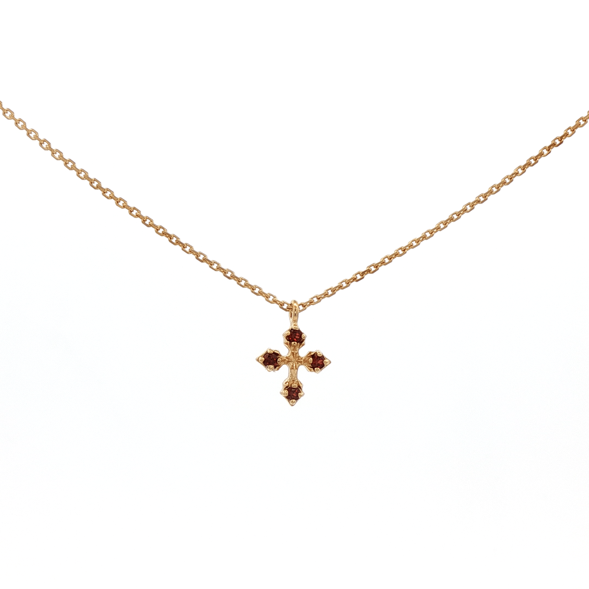 925YG MINI CROSS WITH GARNET NECKLACE - C'SANTOS