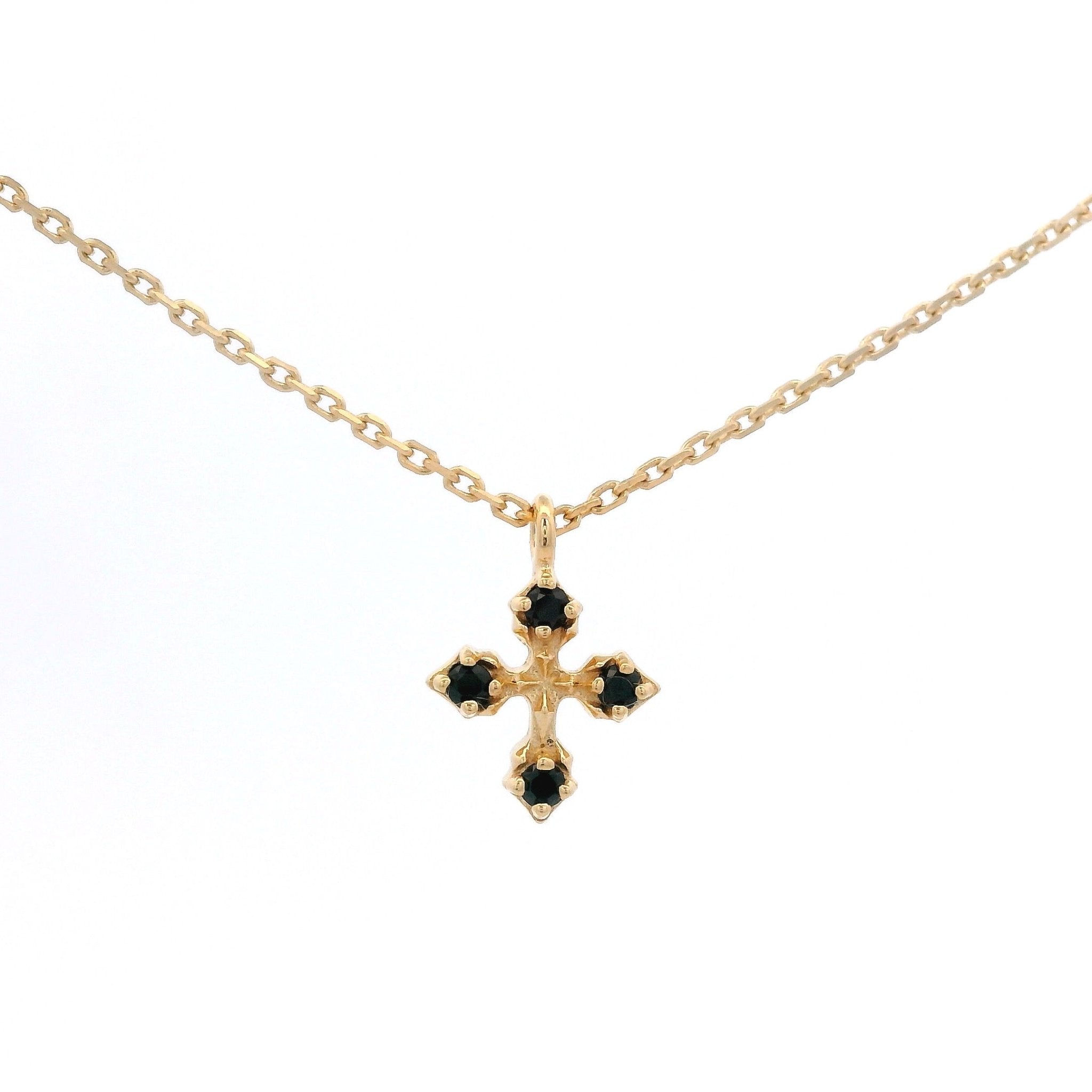 925YG MINI CROSS WITH SPINEL BLACK NECKLACE - C'SANTOS