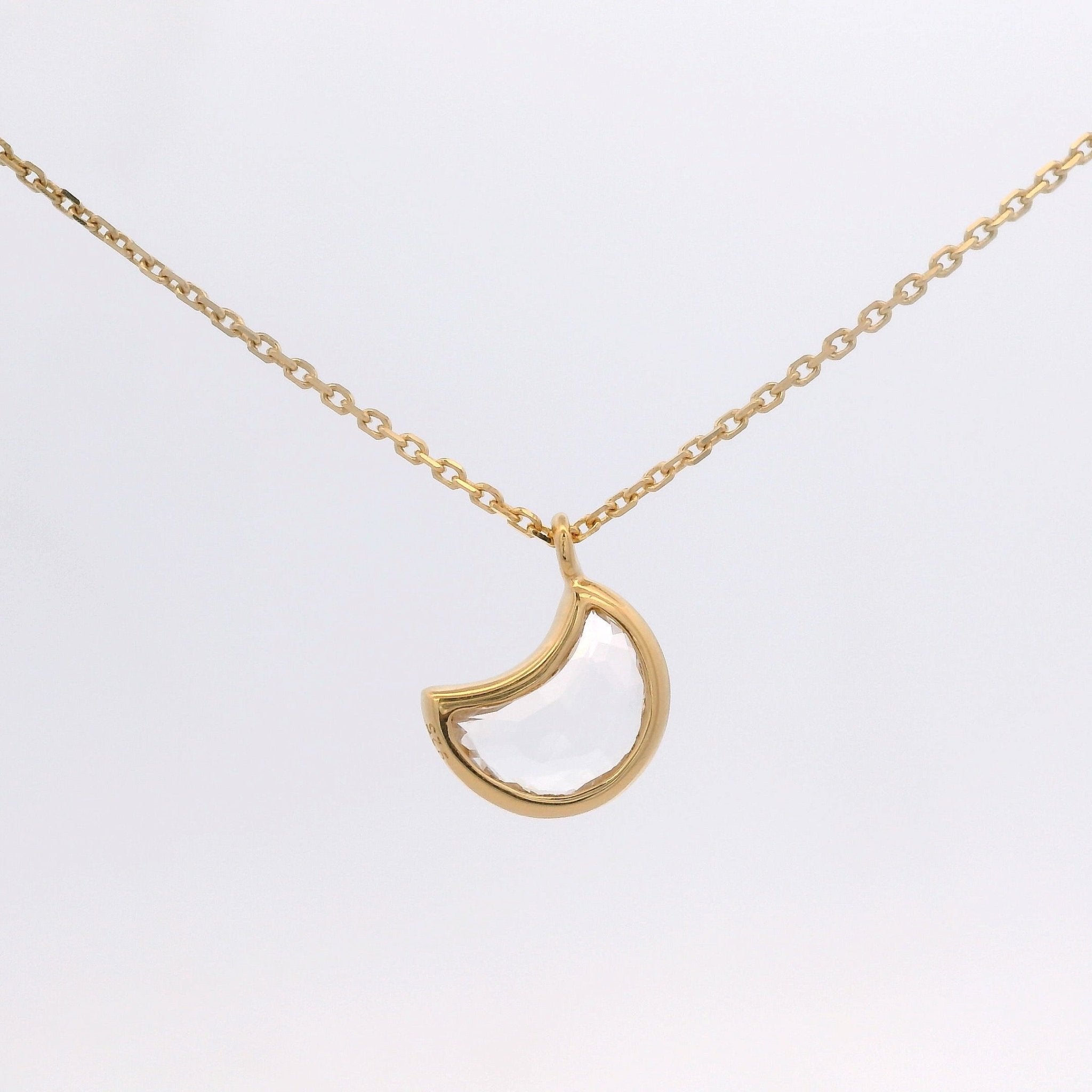 925YG MOON BEZEL ROCK CRYSTAL NECKLACE - C'SANTOS